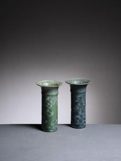 Pair of Albert Kiessling Green Ceramic Vases