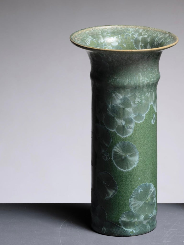 Pair of Albert Kiessling Green Ceramic Vases For Sale at 1stDibs