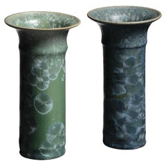 Pair of Albert Kiessling Green Ceramic Vases