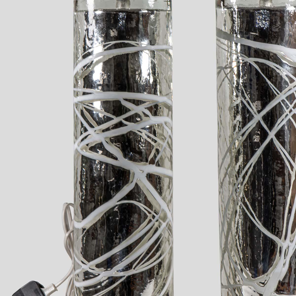 Moderno Pair of Alberto Dona hand blown Silver Mirrored Murano glass table lamps in vendita