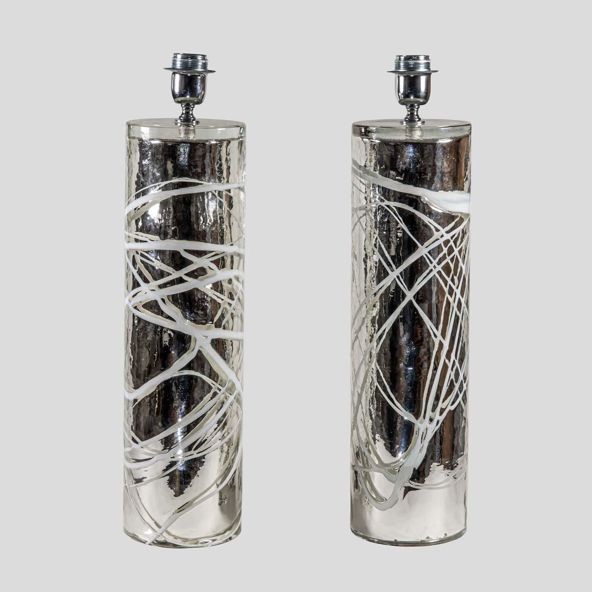 Vetro soffiato Pair of Alberto Dona hand blown Silver Mirrored Murano glass table lamps in vendita