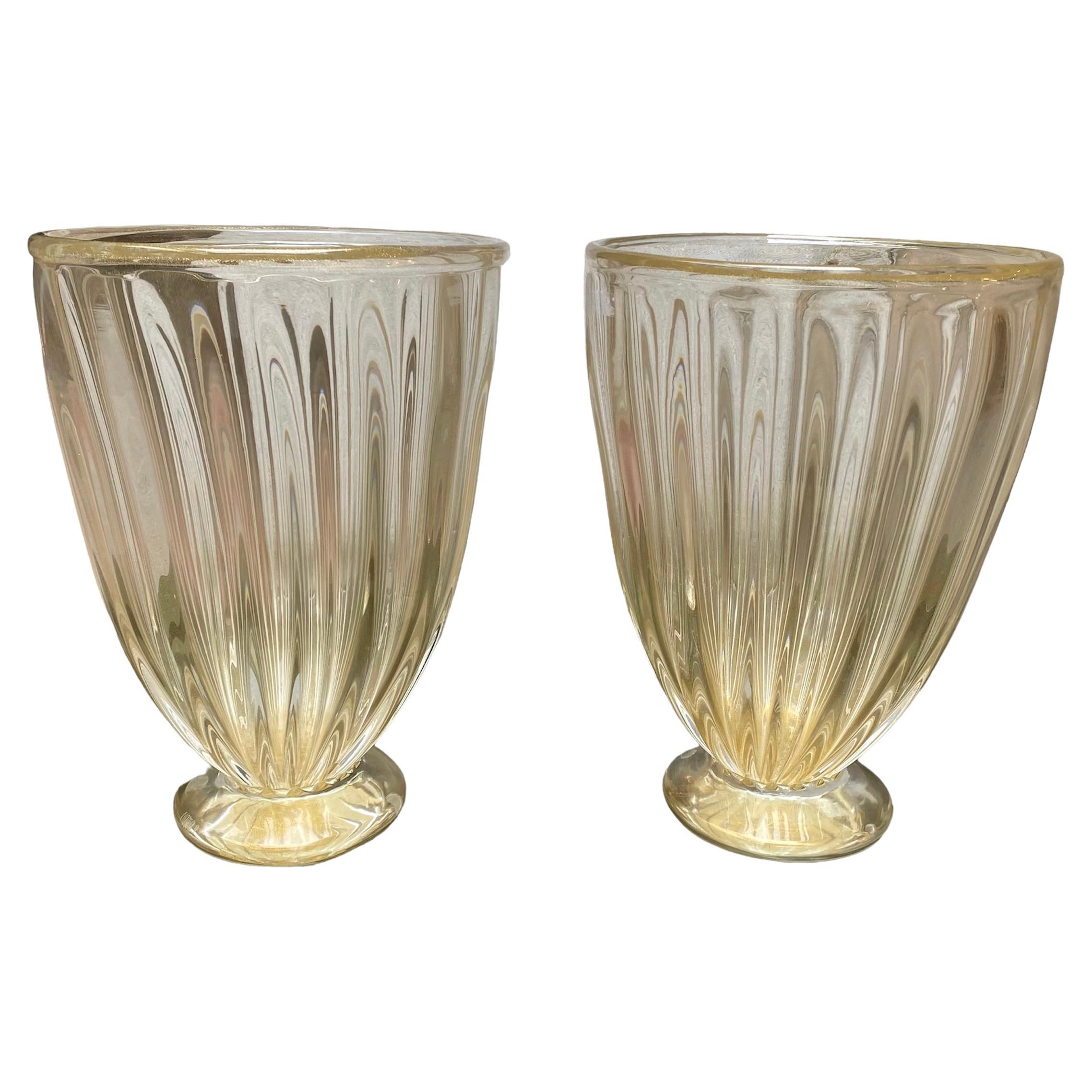 Pair of Alberto Dona Murano Vases Murano Glass For Sale