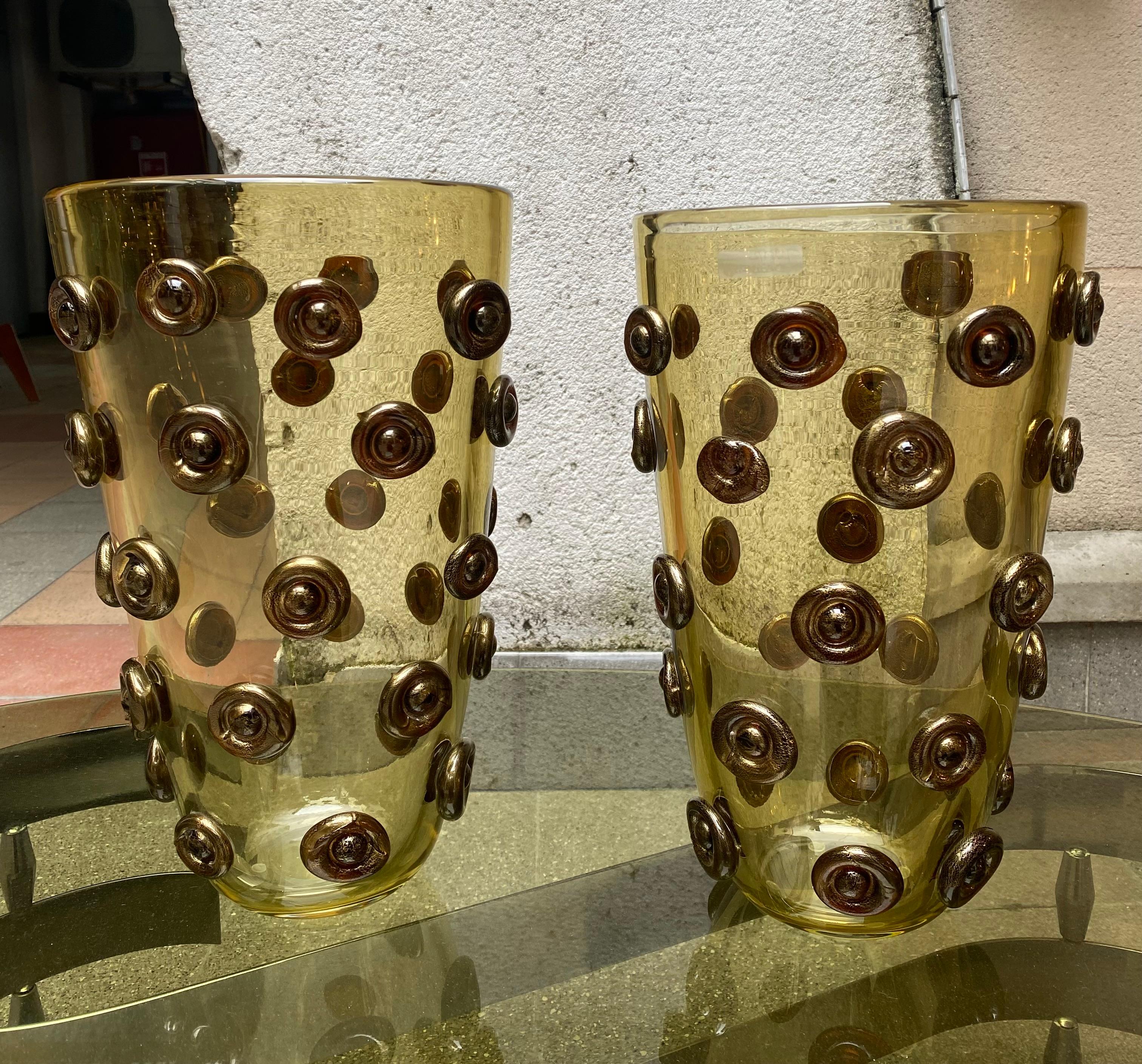 Pair of Alberto Dona Murano Vases Yellow Murano Glass In Good Condition In Saint ouen, FR
