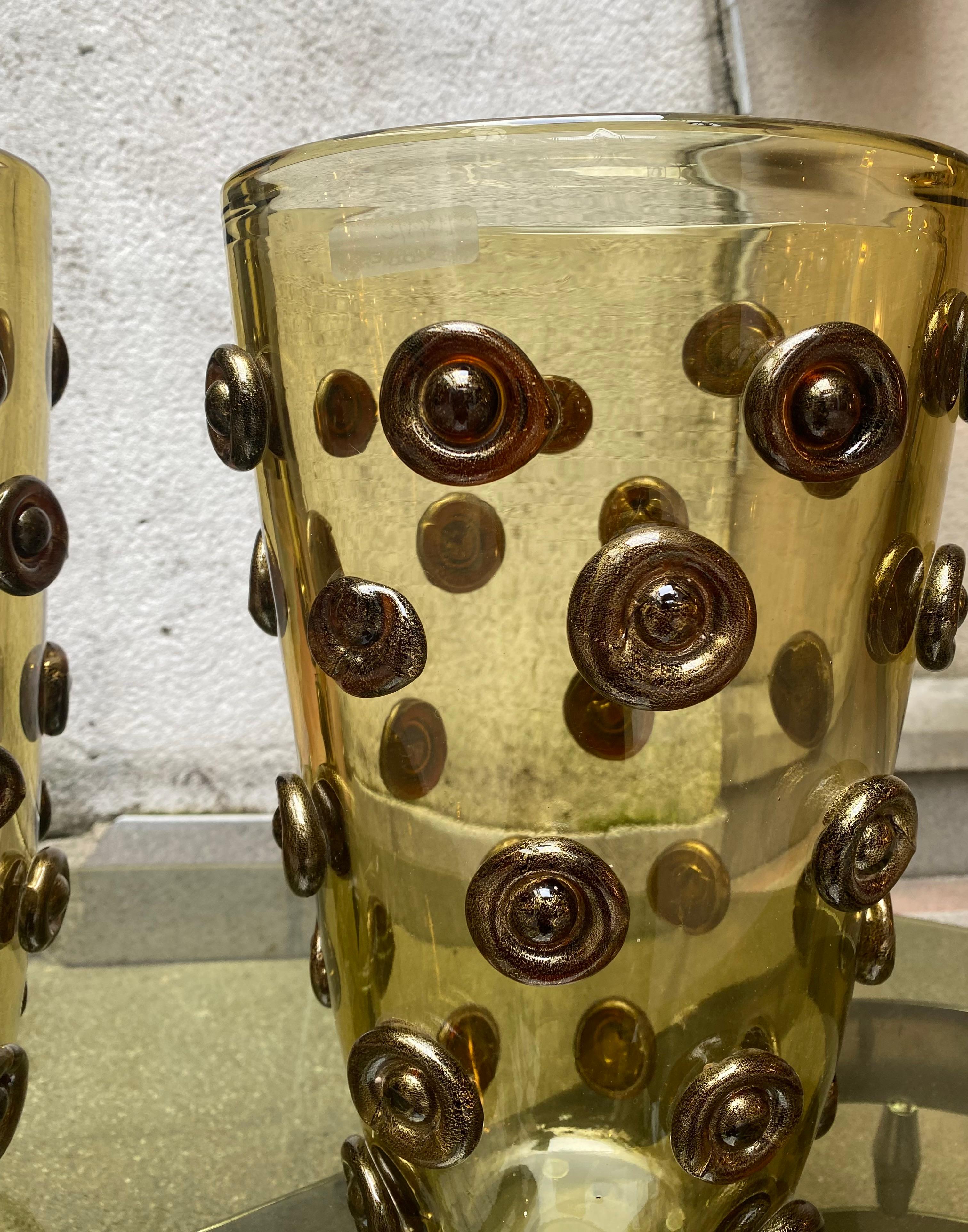 Pair of Alberto Dona Murano Vases Yellow Murano Glass 1