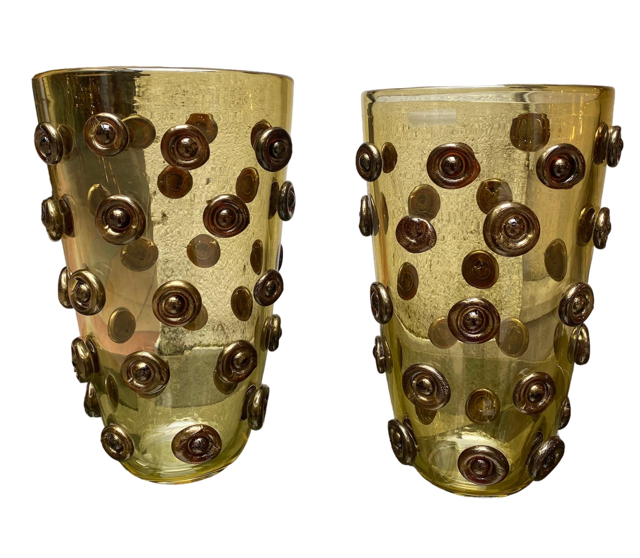Pair of Alberto Dona Murano Vases Yellow Murano Glass 4