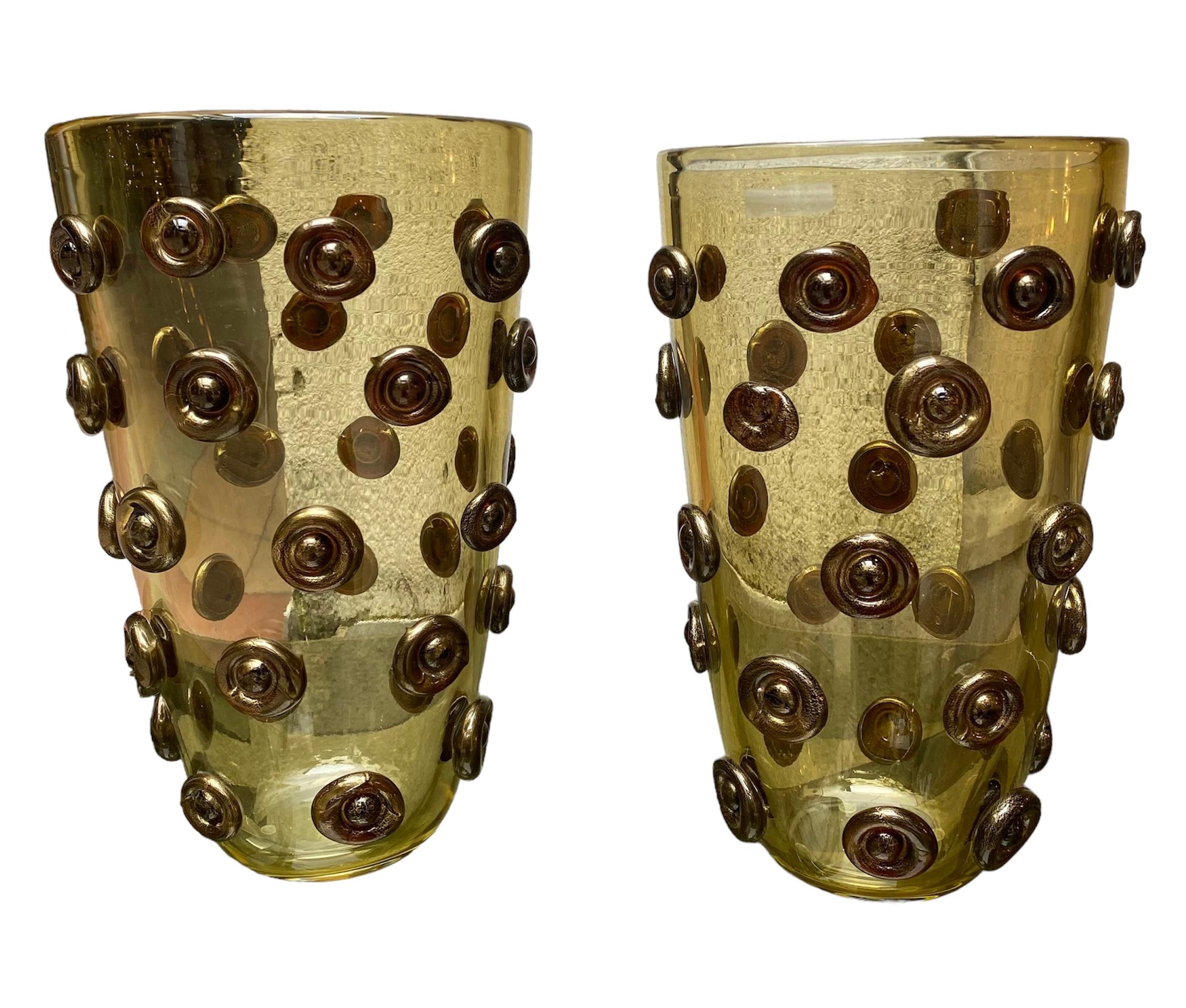 Pair of Alberto Dona Murano Vases Yellow Murano Glass 5