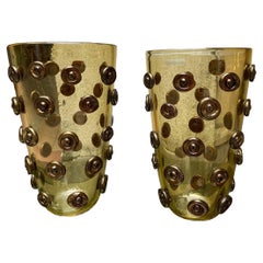 Pair of Alberto Dona Murano Vases Yellow Murano Glass