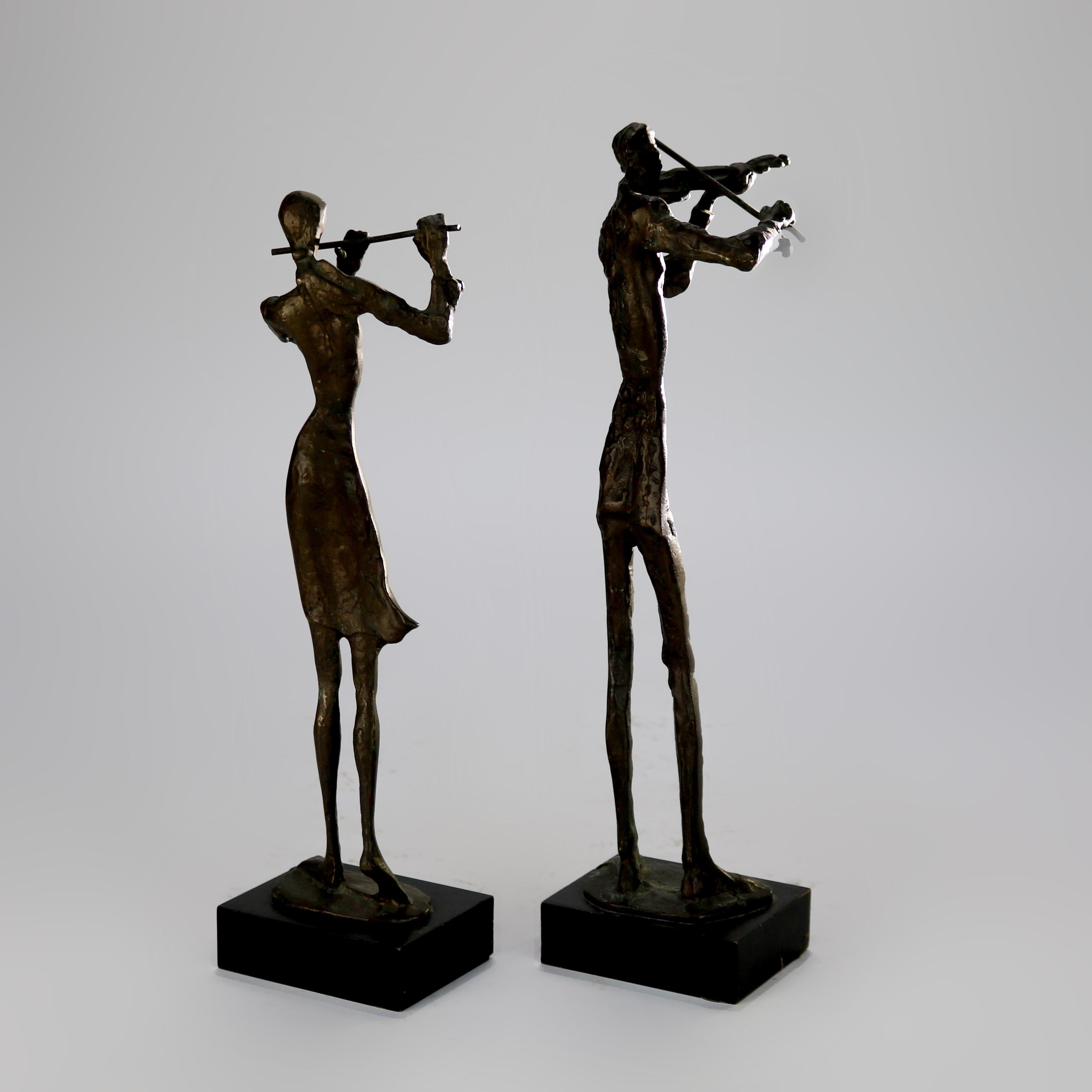Pair of Alberto Giacometti Cubism Bronze Sculptural Musicians 20thC

Measures Female 14