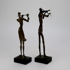 Ein Paar skulpturale Musiker aus Bronze des Kubismus von Alberto Giacometti, 20. Jahrhunderts