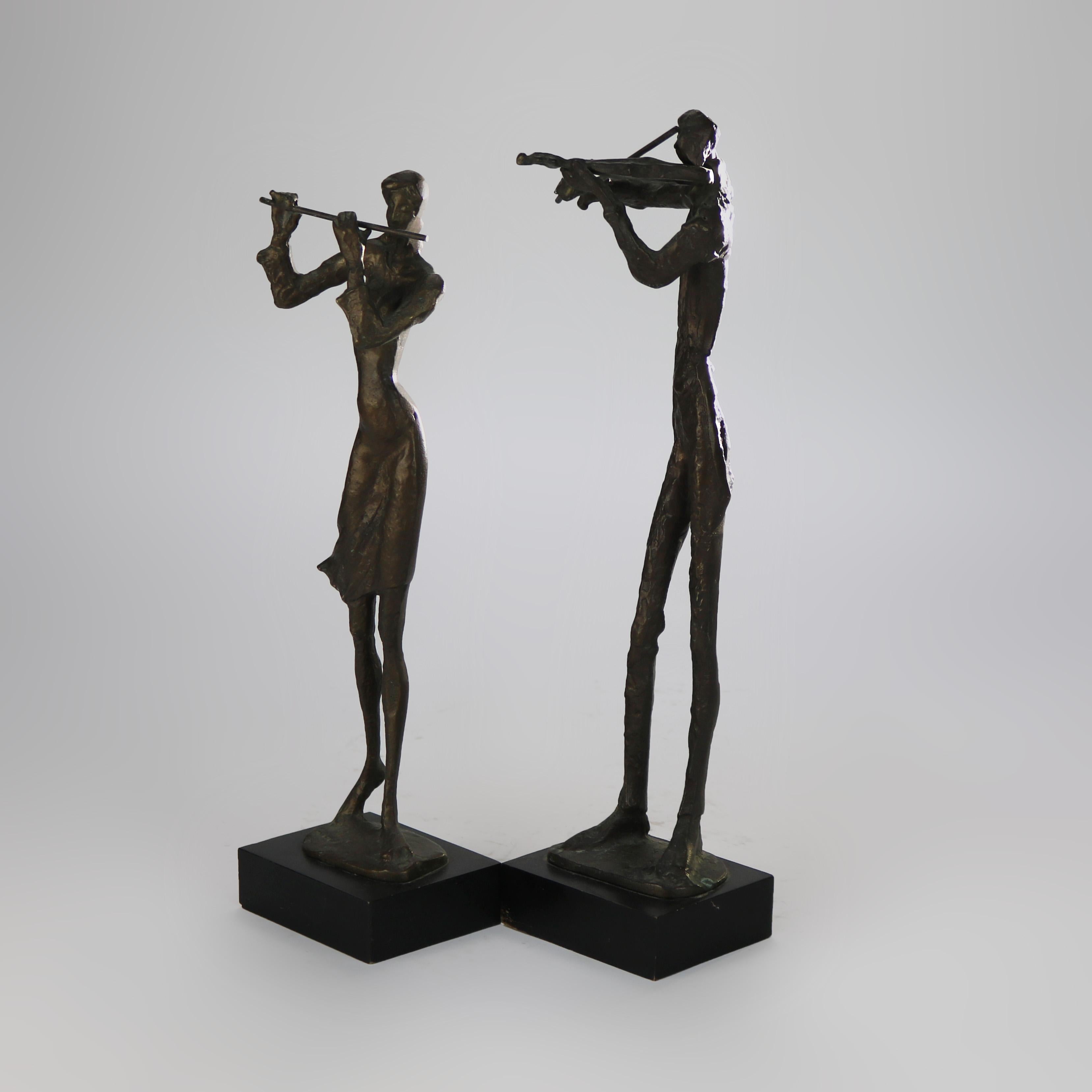 Pair of Alberto Giacometti Cubism Bronze Sculptural Musicians 20thC In Good Condition In Big Flats, NY