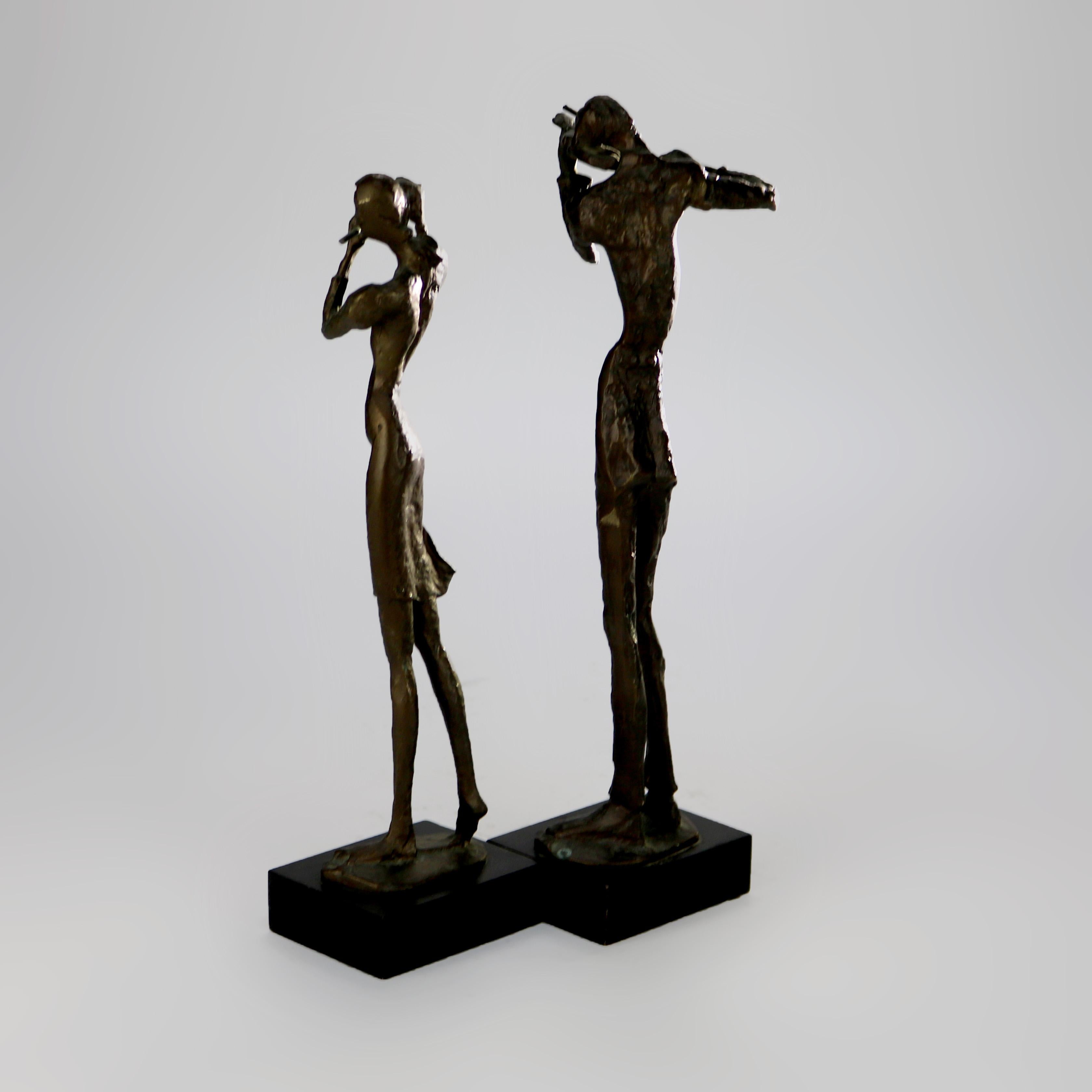 20th Century Pair of Alberto Giacometti Cubism Bronze Sculptural Musicians 20thC