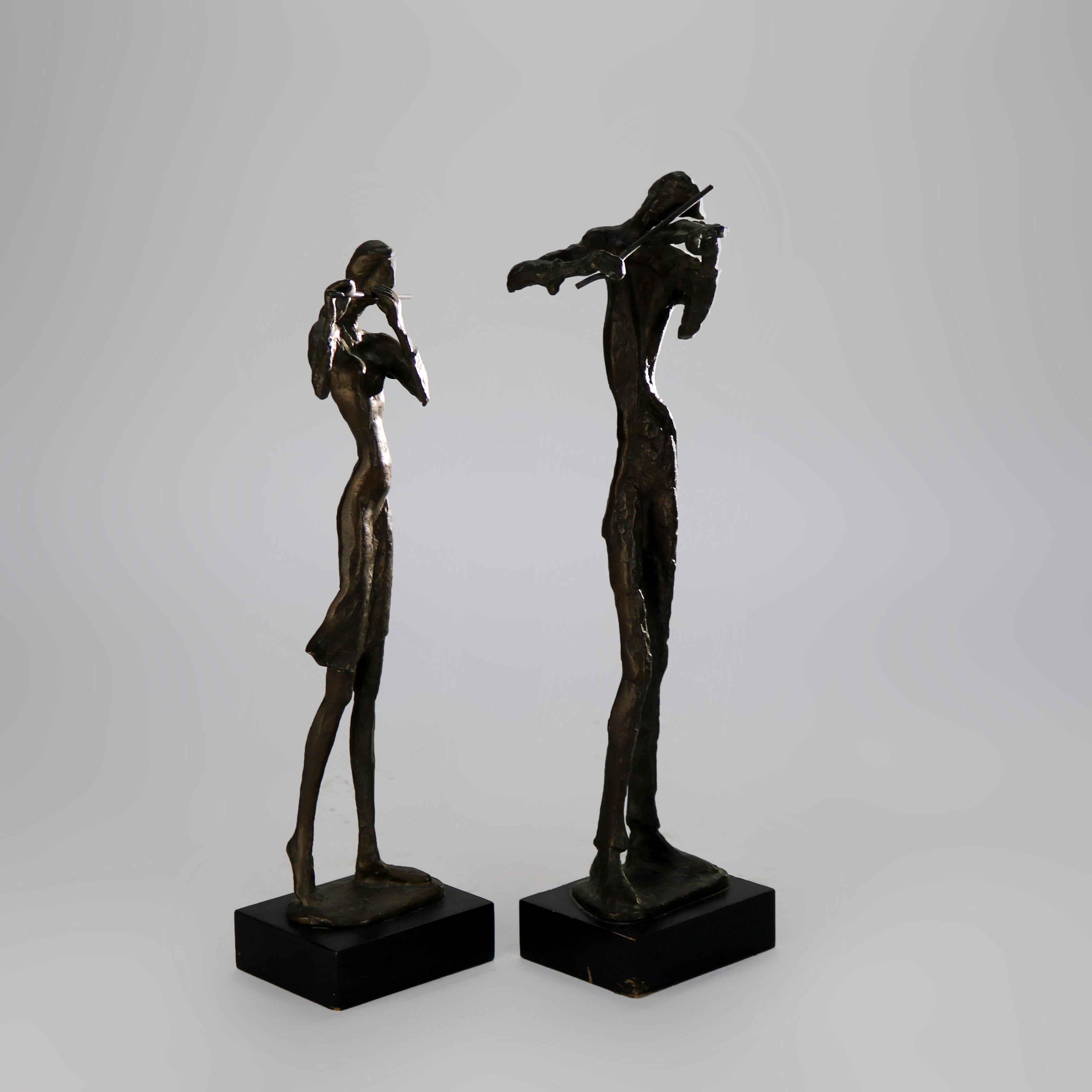 Pair of Alberto Giacometti Cubism Bronze Sculptural Musicians 20thC 1