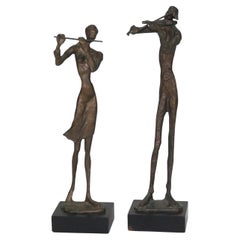 Pair of Alberto Giacometti Cubism Bronze Sculptural Musicians 20thC