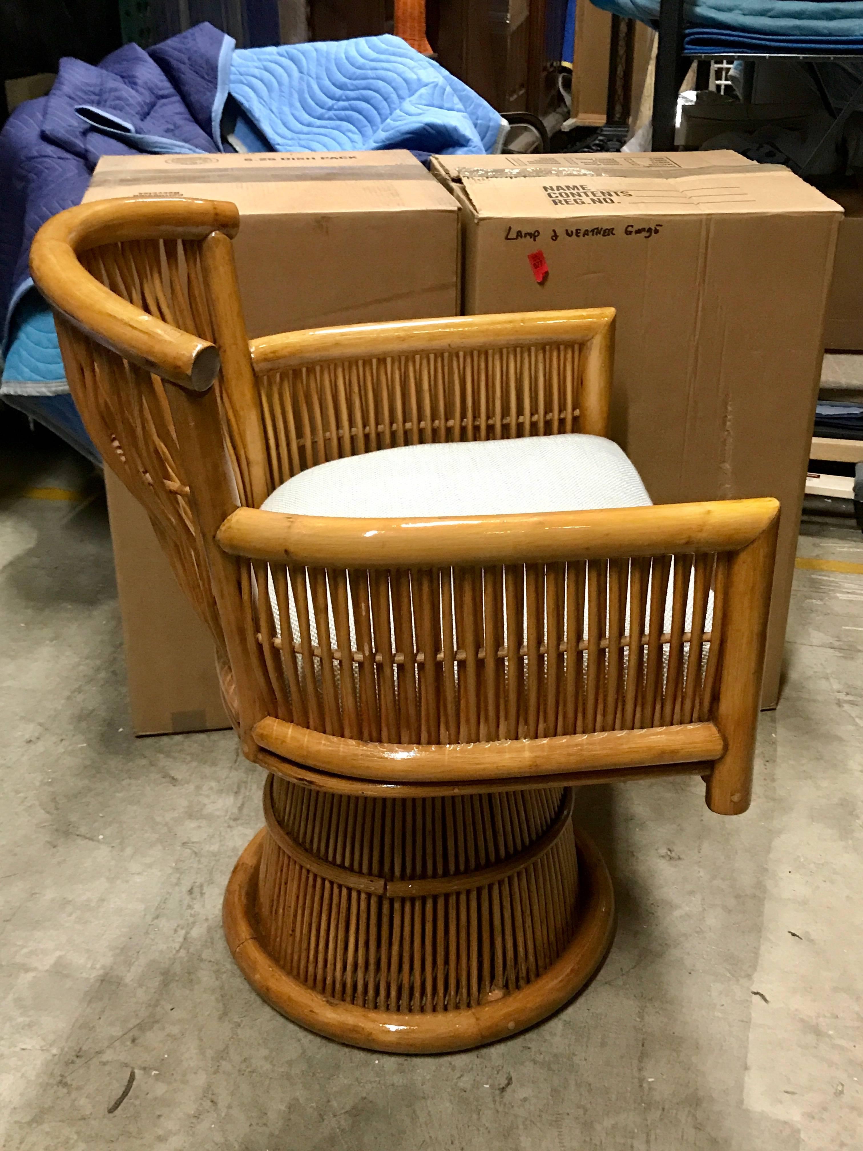 Mid-Century Modern Pair of Albini Style Rattan and Bamboo Swivel Chairs