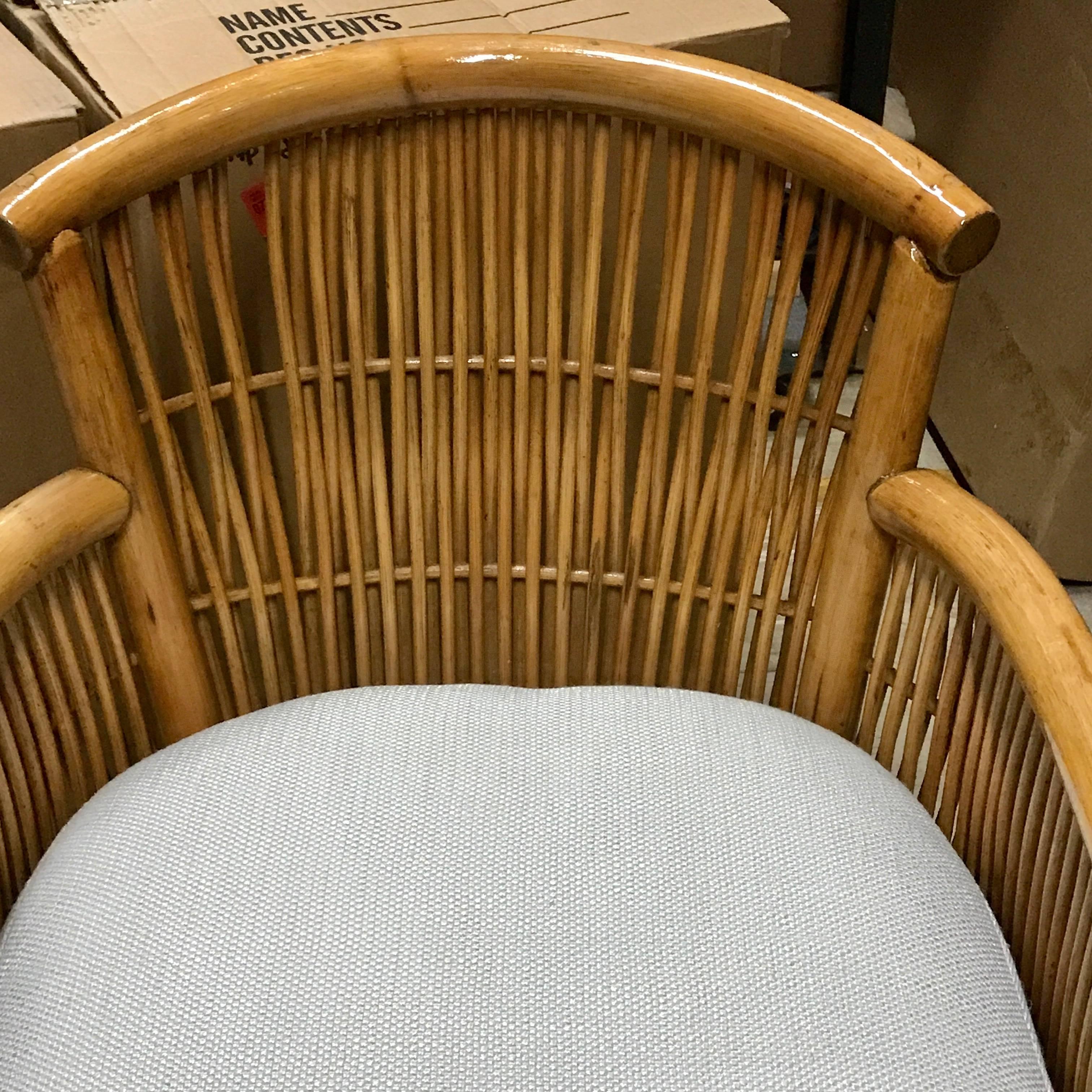 Mid-20th Century Pair of Albini Style Rattan and Bamboo Swivel Chairs