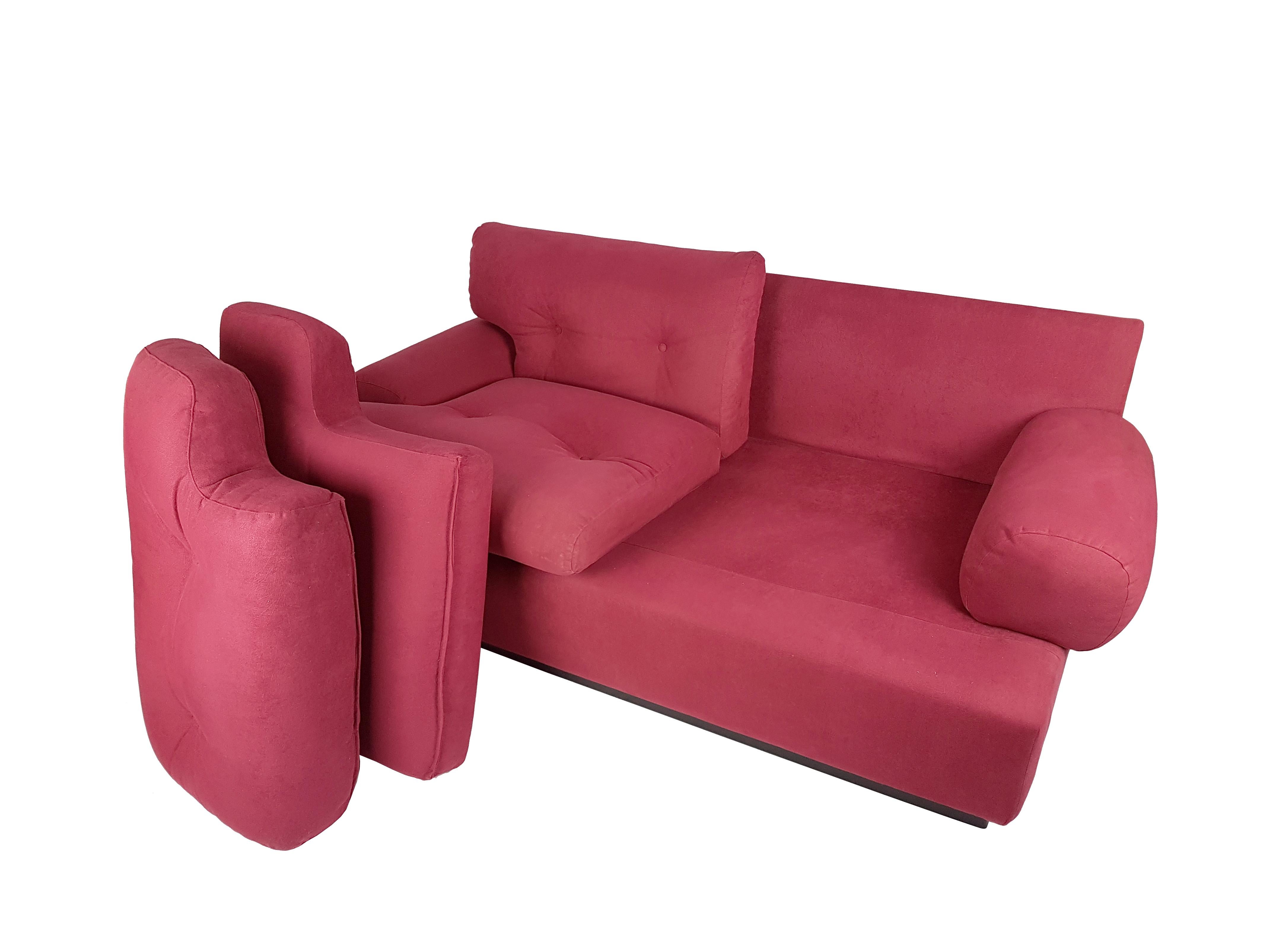 Fabric Pair of Alcantara Crimson & Wood 2-Seat 1960s Sofa by Cassina For Sale