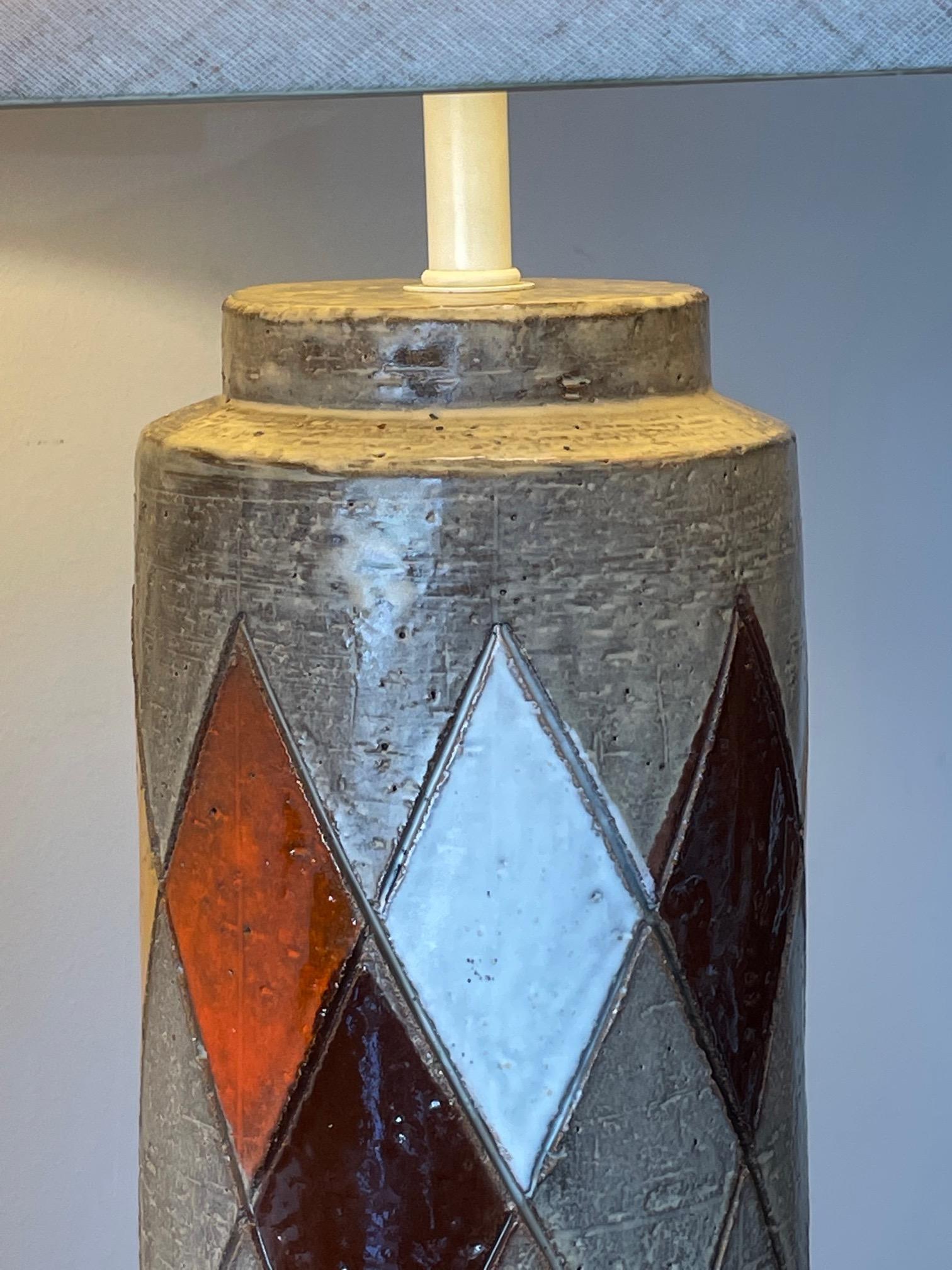 Mid-20th Century Pair of Aldo Londi Bitossi Cermaic Lamps Harlequin Pattern For Sale