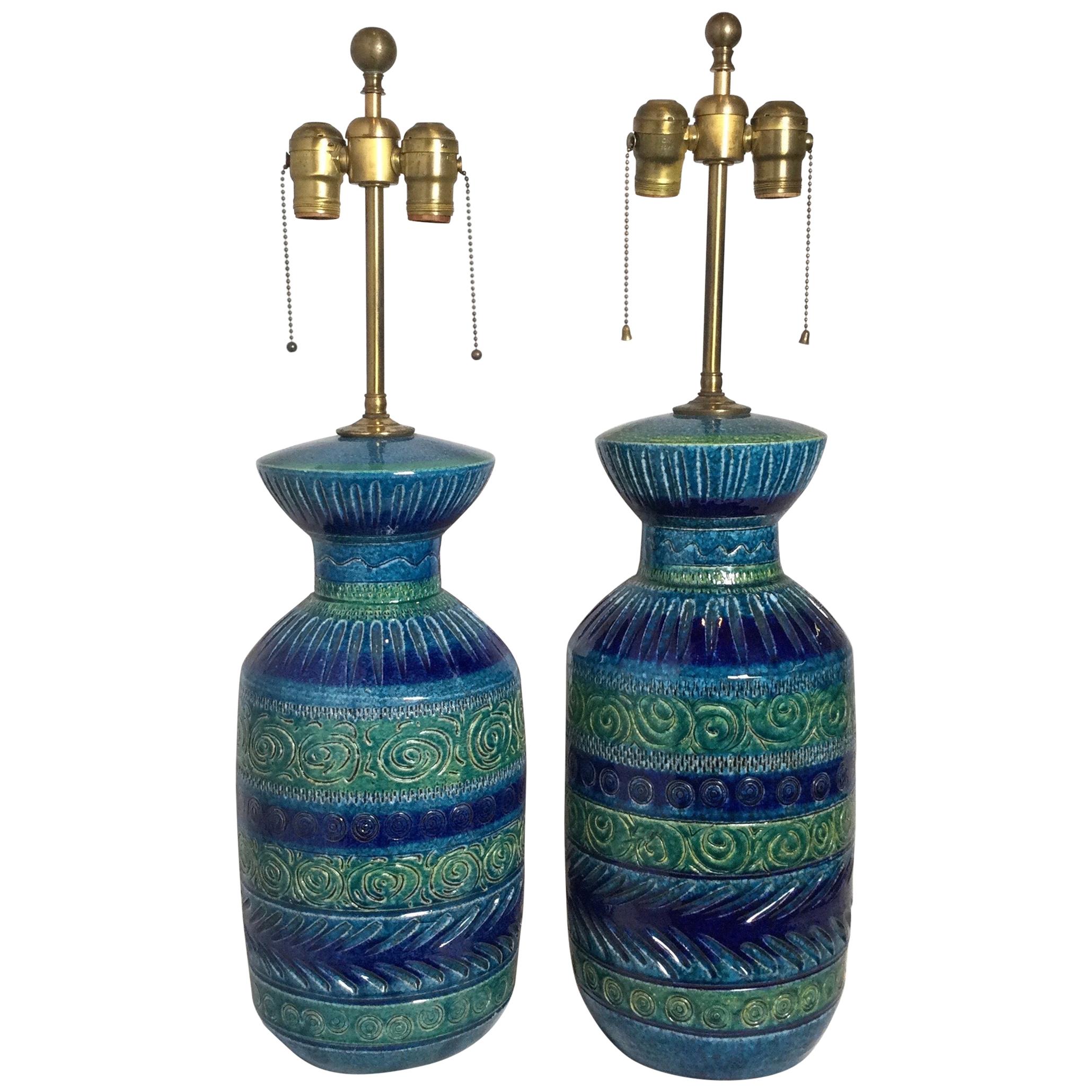 Paire de lampes en céramique Aldo Londi Bitossi du milieu du siècle dernier