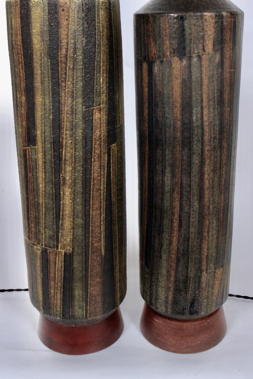 Pair of Aldo Londi Bitossi 'Milano Moderna' Ceramic Lamps, Circa 1959 In Good Condition For Sale In Bainbridge, NY