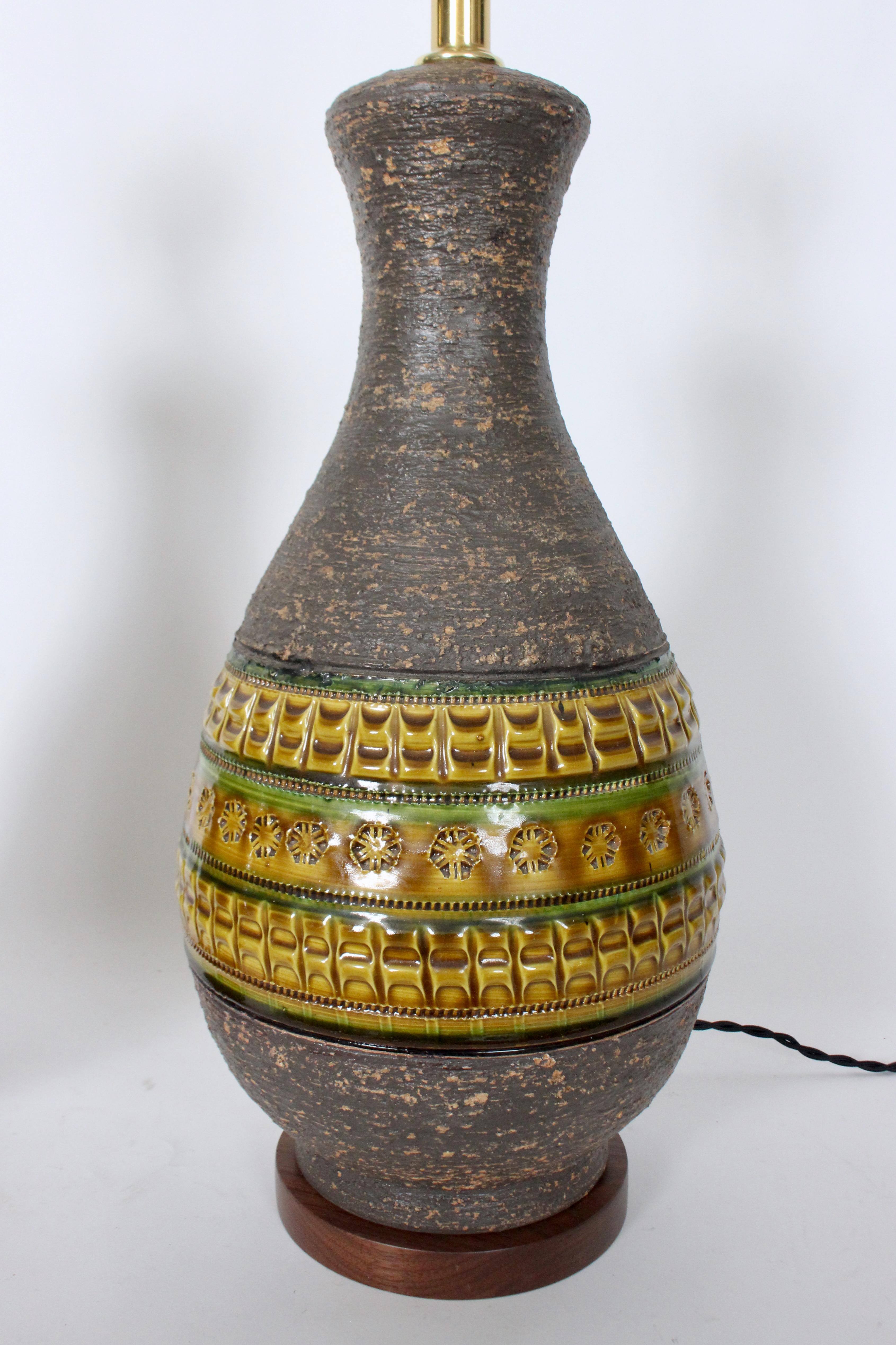 Pair of Aldo Londi for Bitossi Green & Ochre Banded Pottery Table Lamps, 1950's For Sale 2