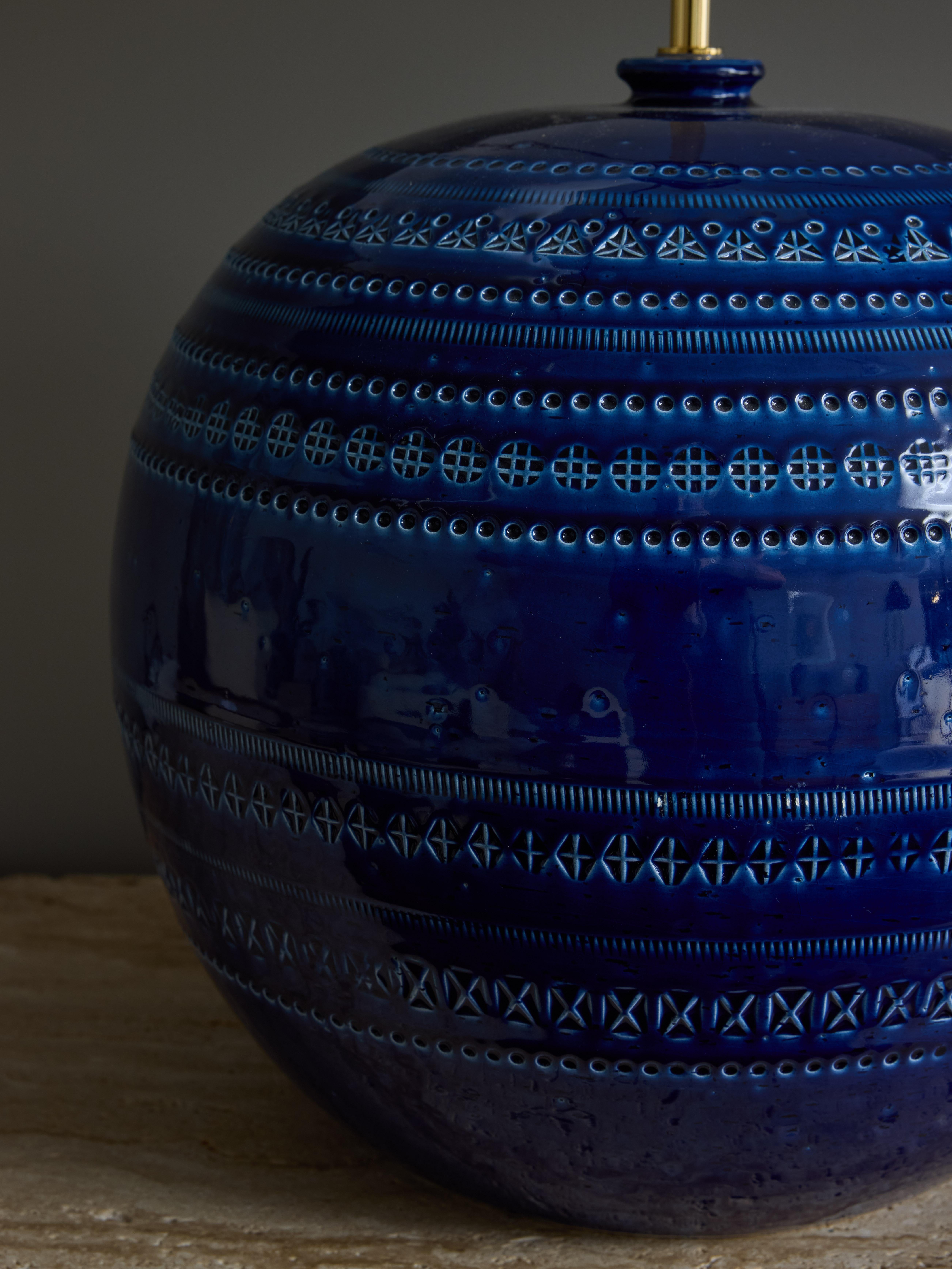 Italian Pair of Aldo Londi for Bitossi Rimini Blu Table Lamps