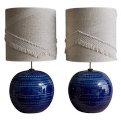 Pair of Aldo Londi for Bitossi Rimini Blu Table Lamps