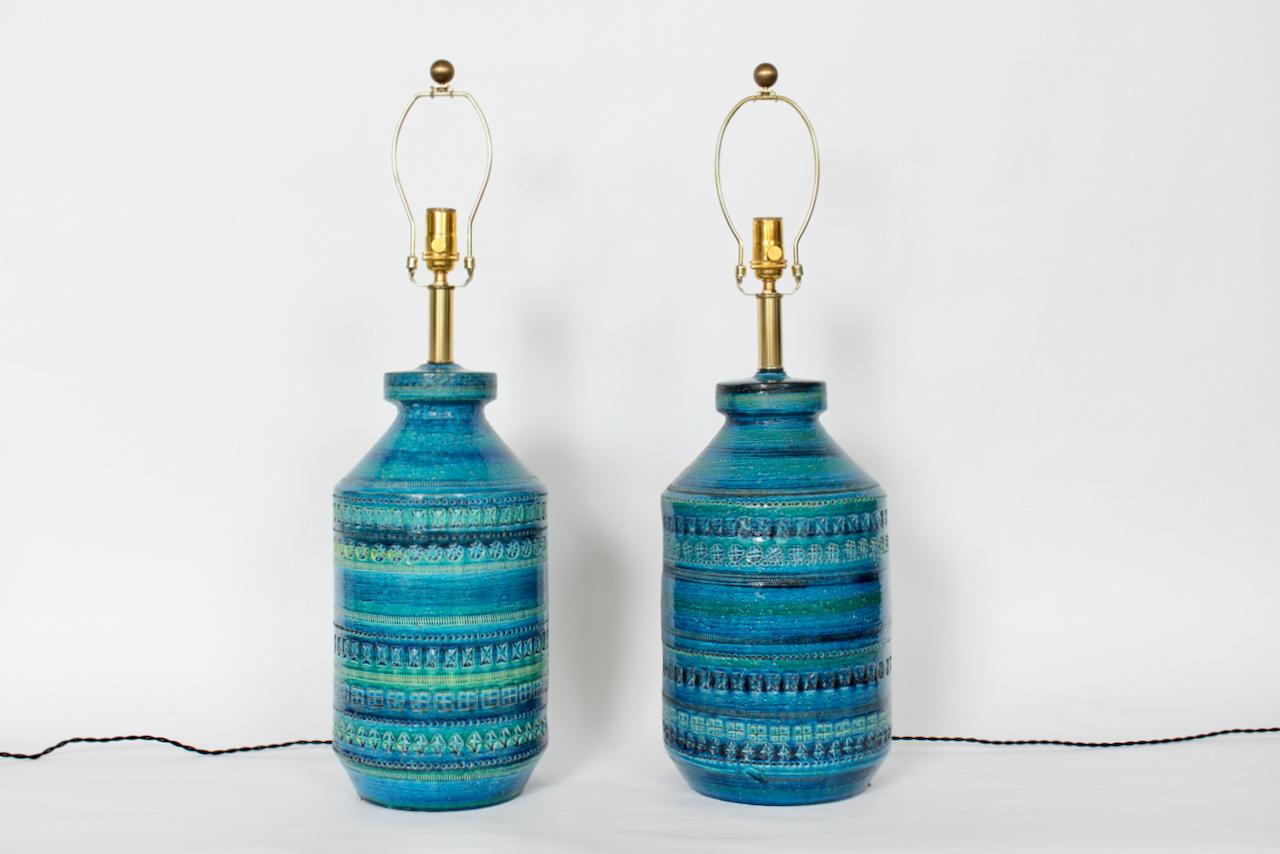 Mid-Century Modern Pair of Aldo Londi for Bitossi Rimini Pottery Table Lamps, circa 1960