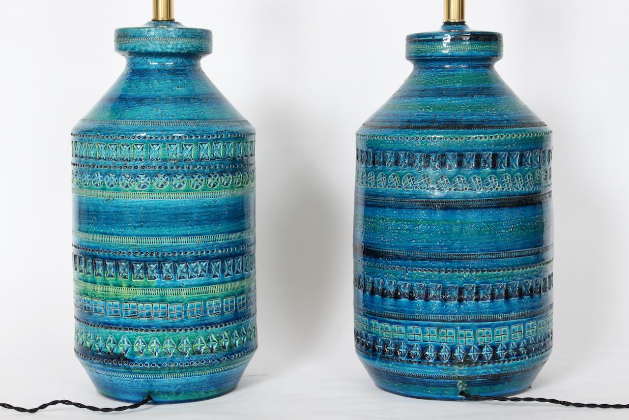 Glazed Pair of Aldo Londi for Bitossi Rimini Pottery Table Lamps, circa 1960