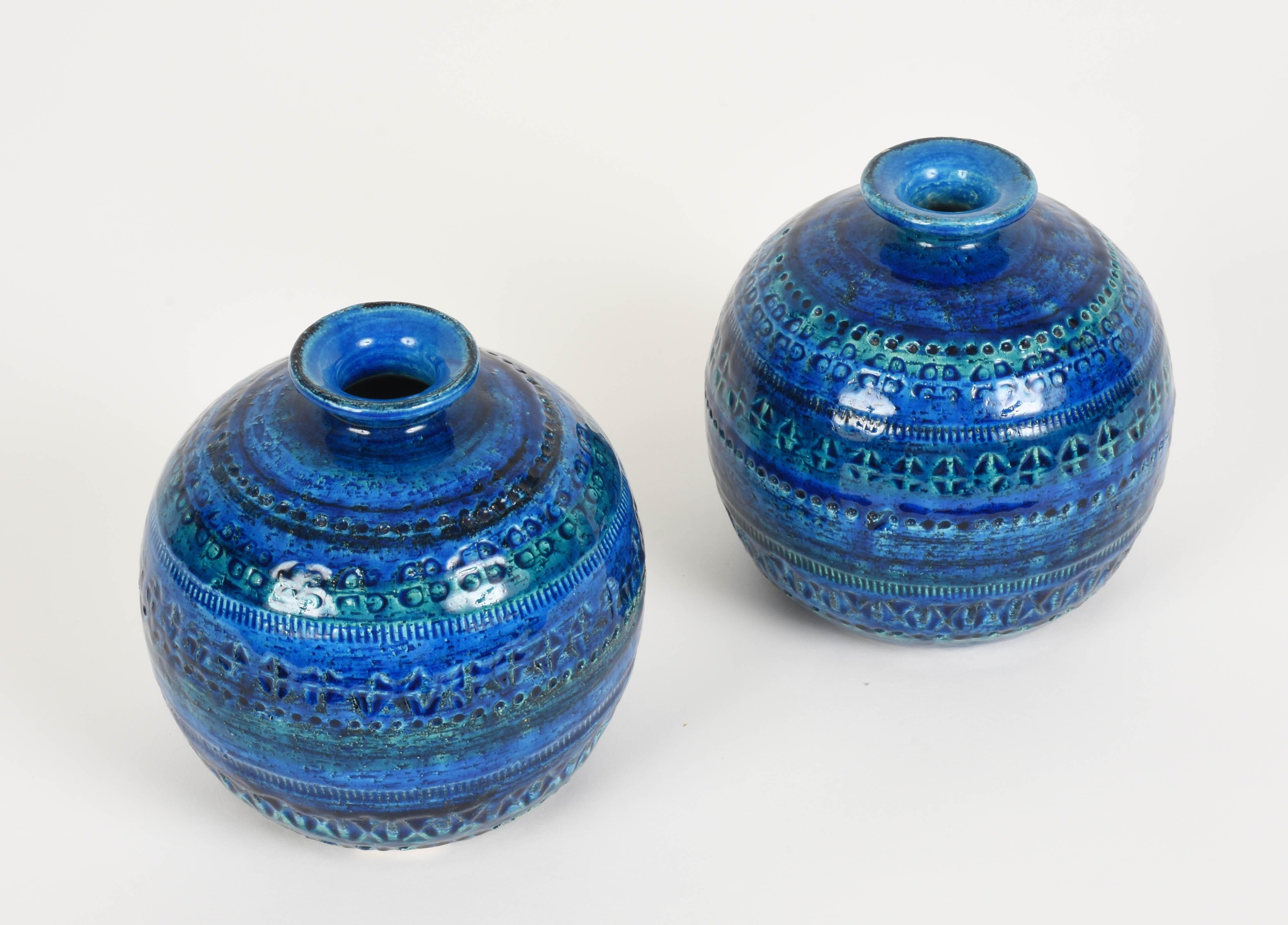 Pair of Aldo Londi Terracotta Ceramic Rimini Blue Vases for Bitossi, Italy 1960s 9