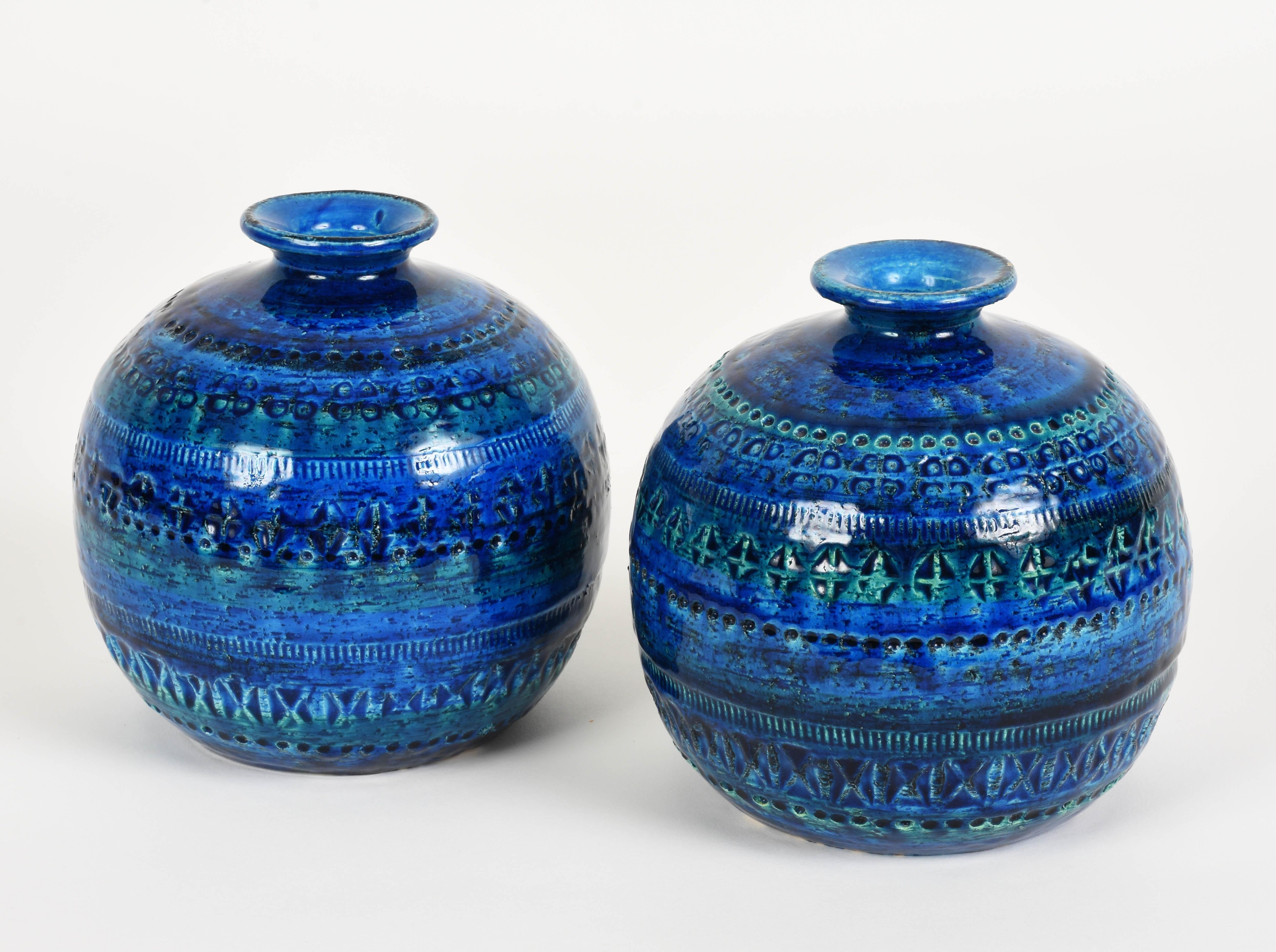 Pair of Aldo Londi Terracotta Ceramic Rimini Blue Vases for Bitossi, Italy 1960s 10