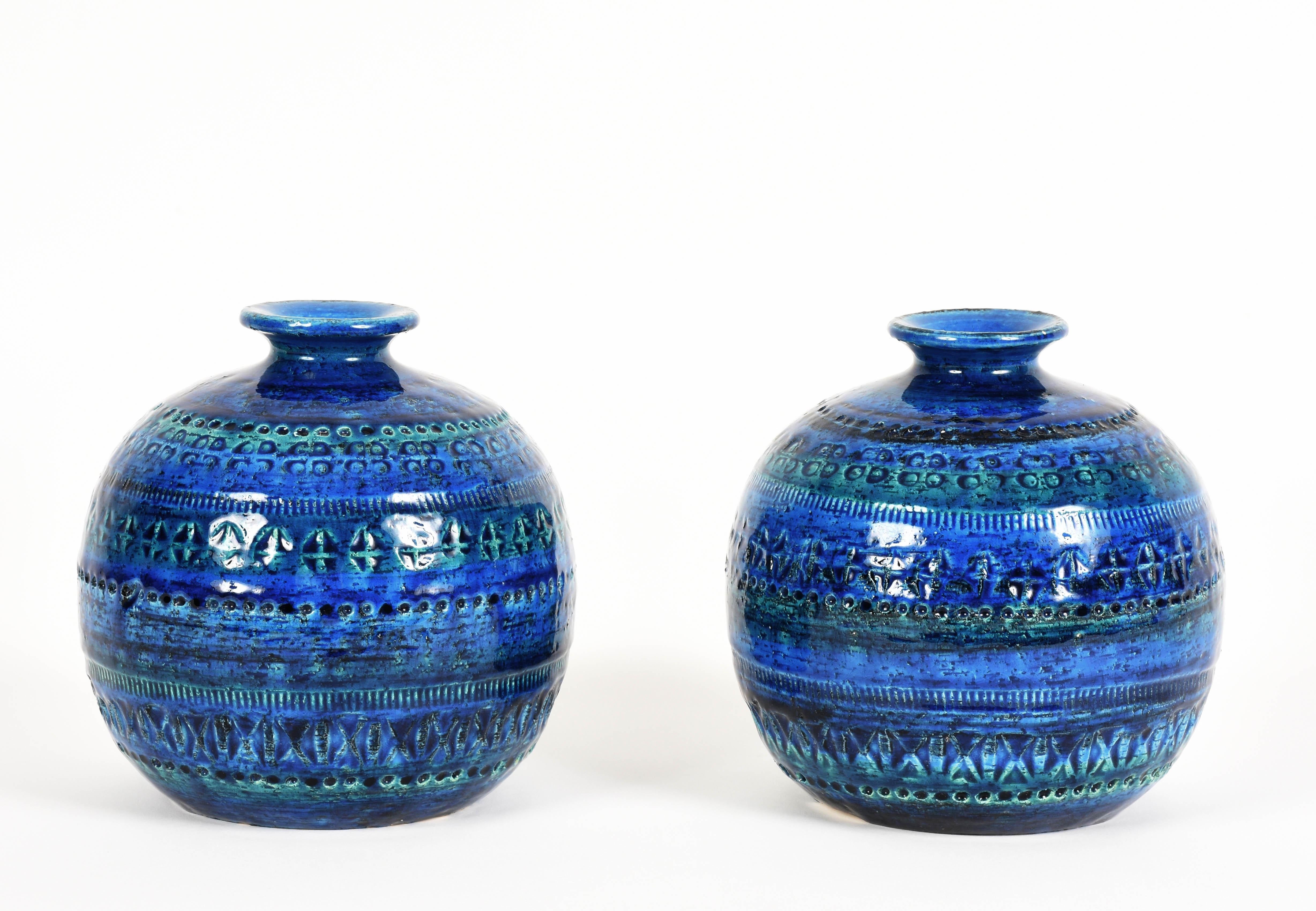 Pair of Aldo Londi Terracotta Ceramic Rimini Blue Vases for Bitossi, Italy 1960s 12