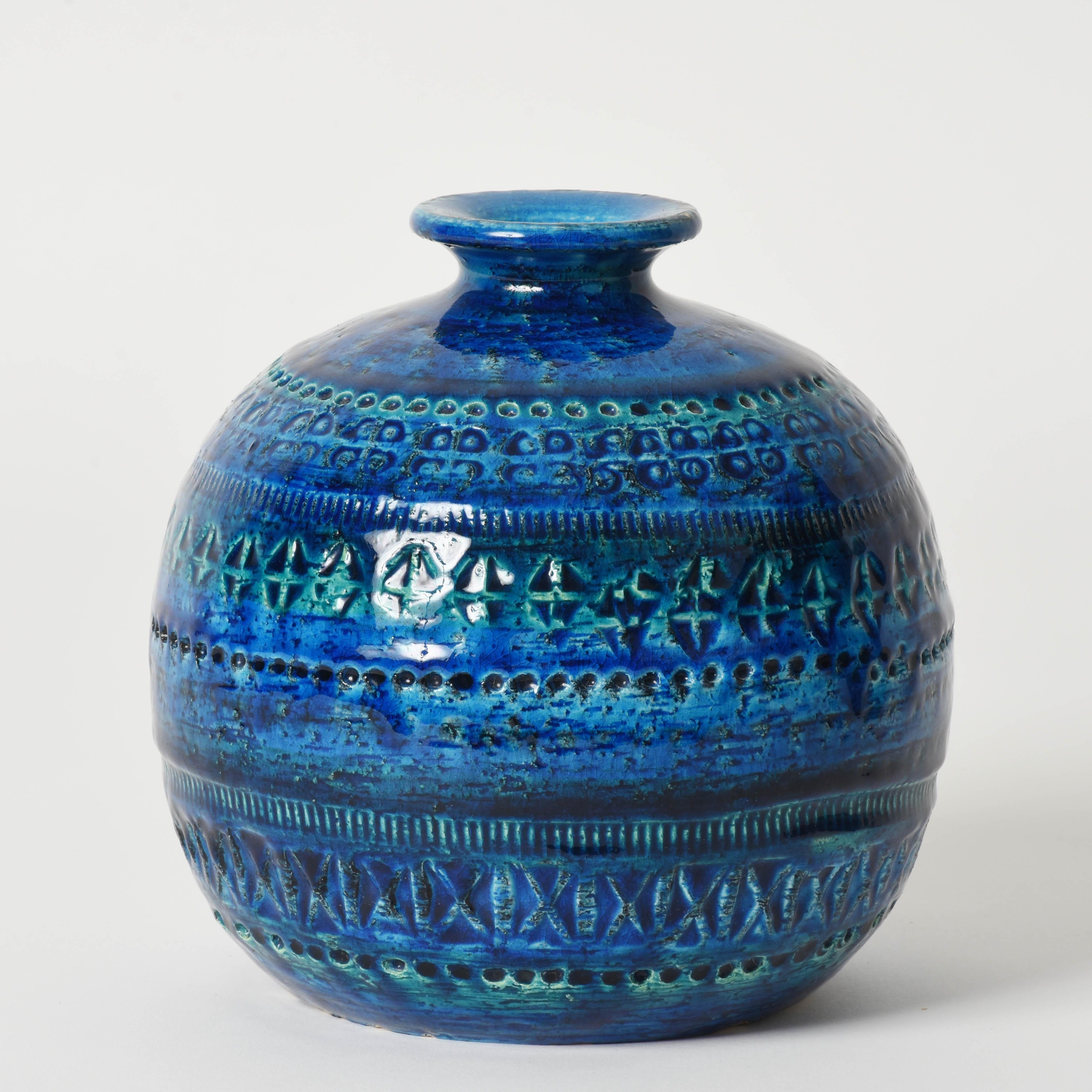 Pair of Aldo Londi Terracotta Ceramic Rimini Blue Vases for Bitossi, Italy 1960s In Good Condition In Roma, IT