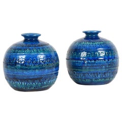 Pair of Aldo Londi Terracotta Ceramic Rimini Blue Vases for Bitossi, Italy 1960s