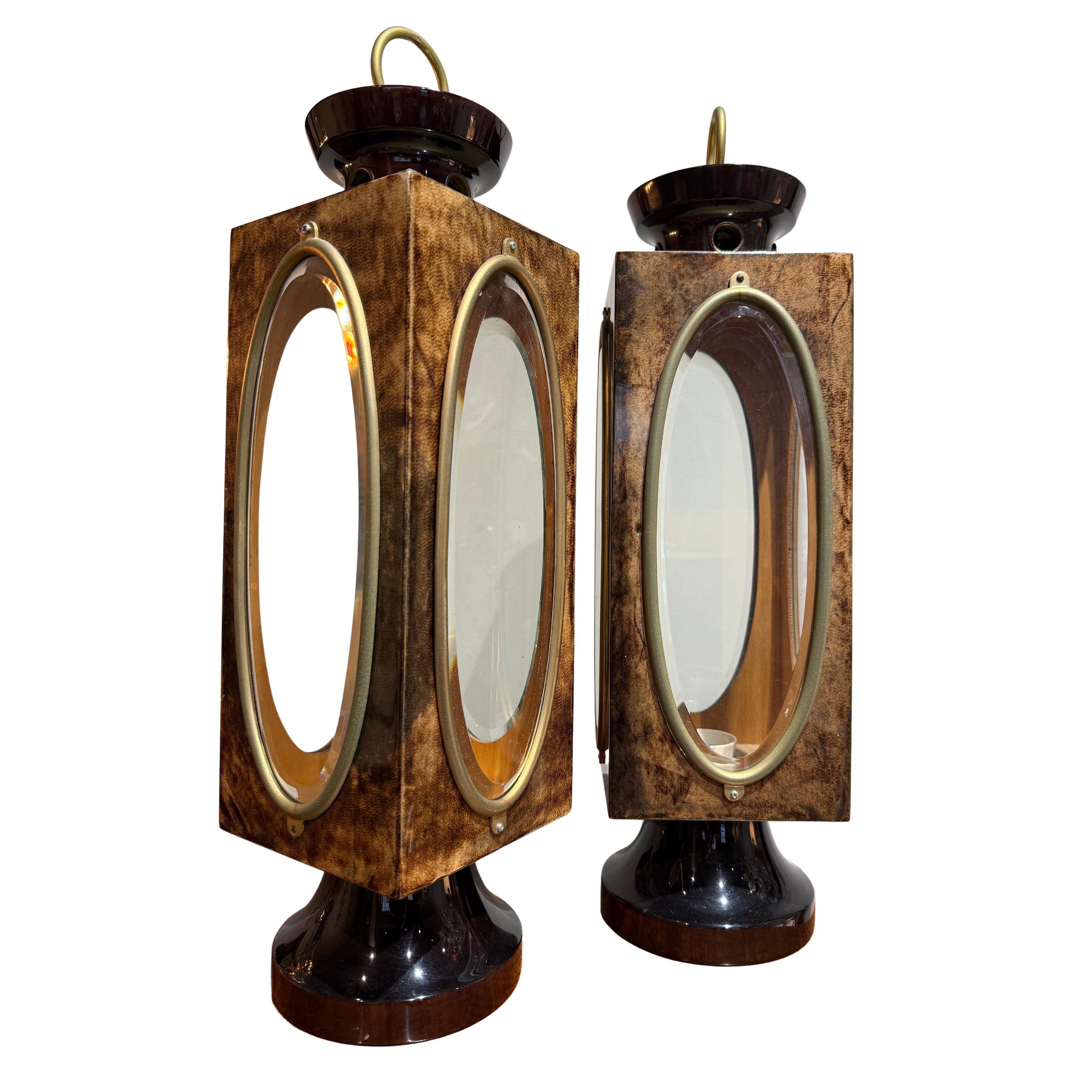 Pair of Aldo Tura lamps in parchment Italy 1970 For Sale
