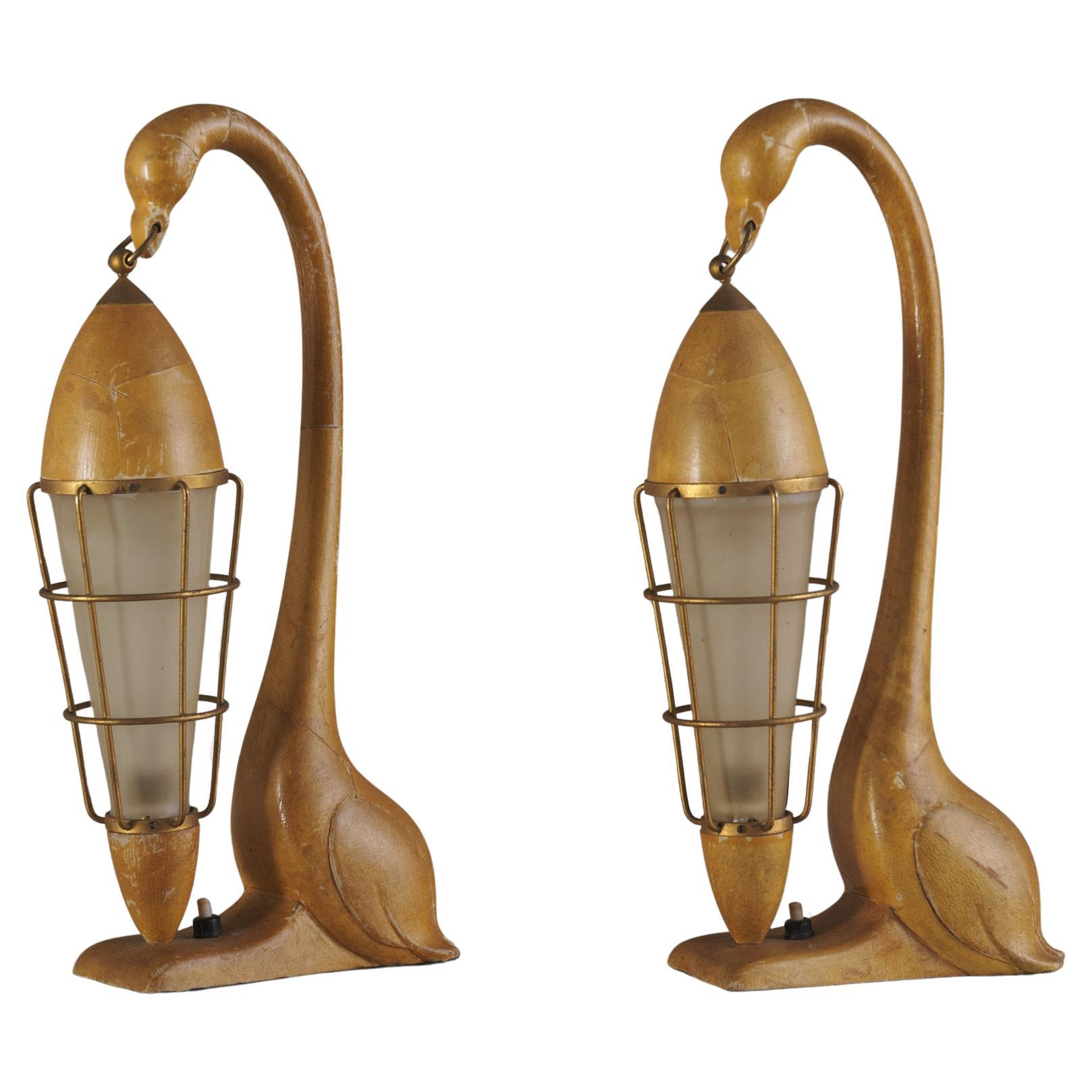 Coppia di lampade da tavolo a cigno di Aldo Tura, Italia 1950