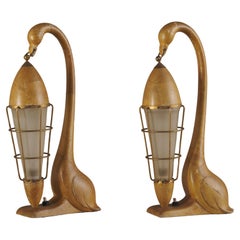 Pair of Aldo Tura Swan Table Lamps, Italy 1950