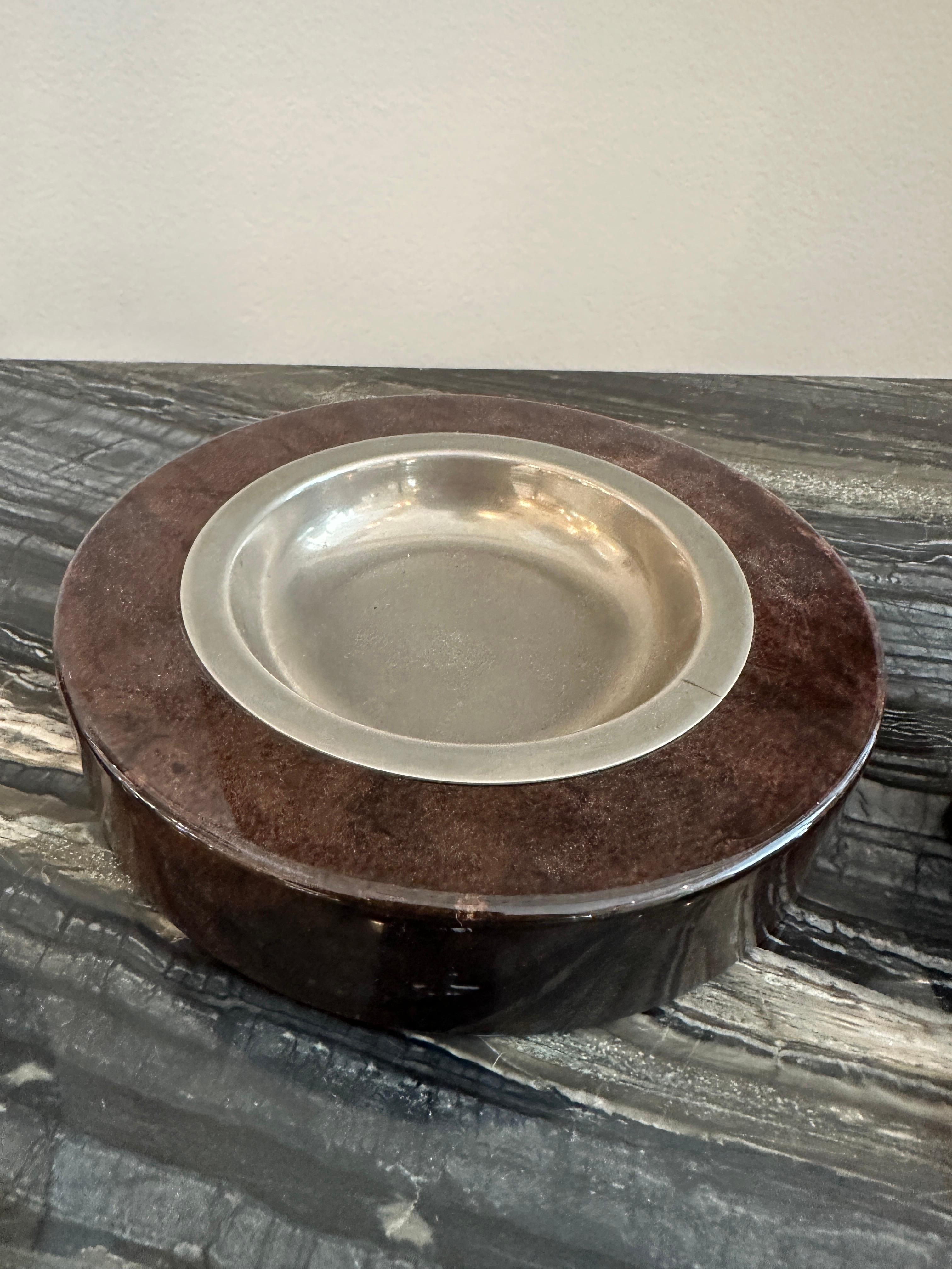 Mid-20th Century Pair of Aldo Tura Vintage Goatskin Bowls/ Vide-Poches For Sale
