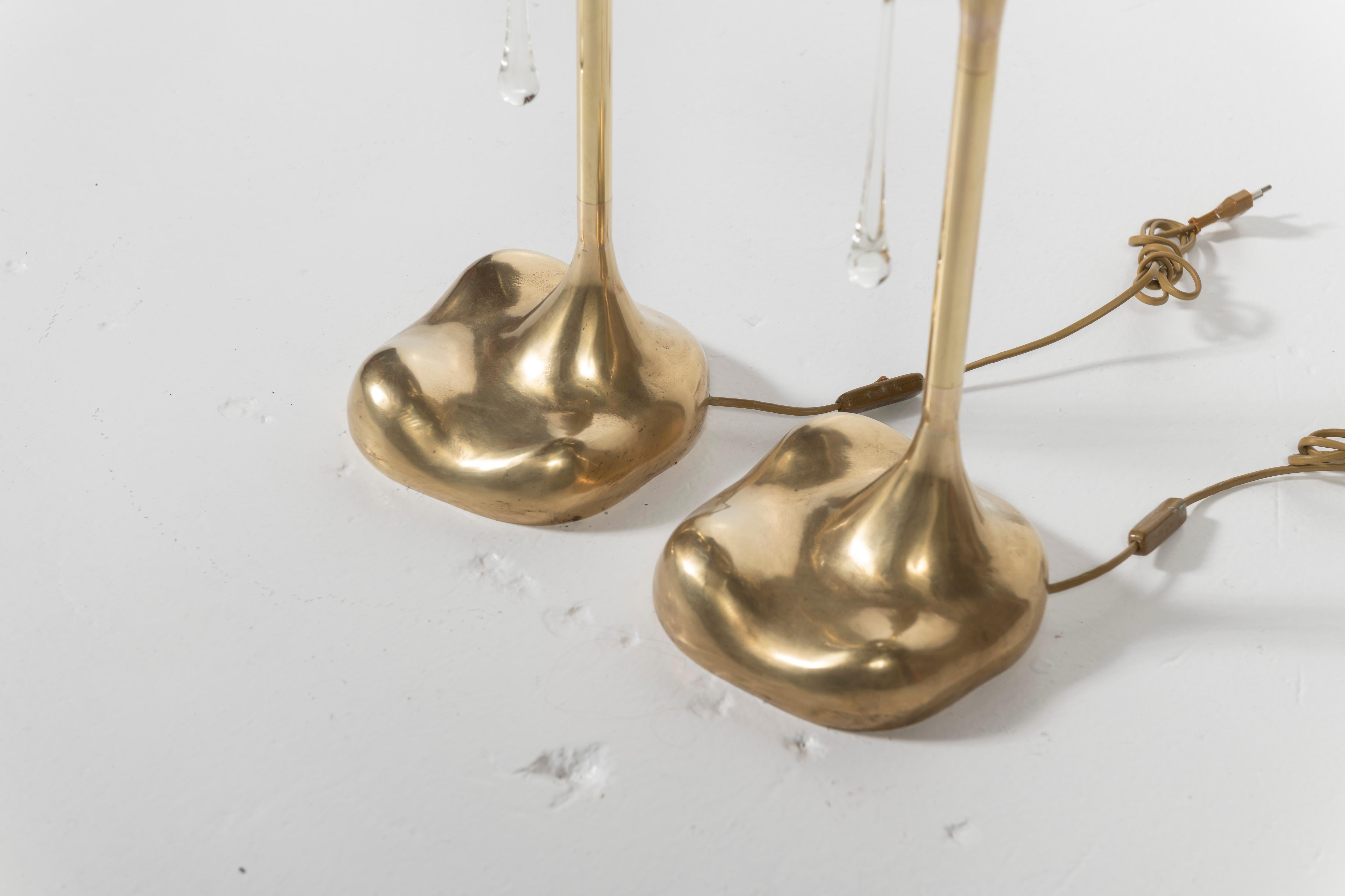 20th Century Pair of Alessandro Banci Italian Mid-Century Table Lamps in Cast Brass and Glass