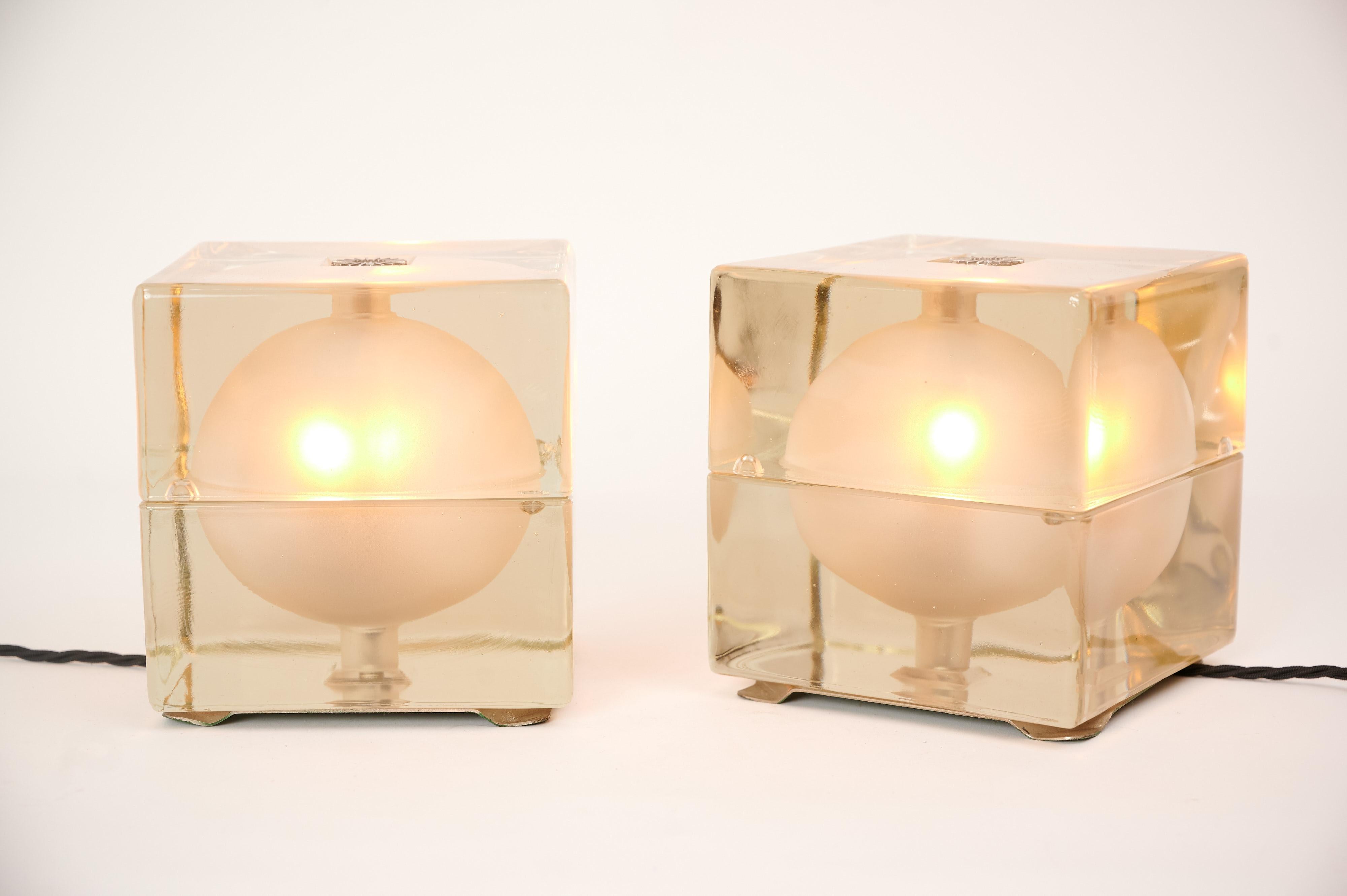 Glass Pair of Alessandro Mendini 'Cubosfera' Table Lights, c 1965