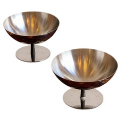 Pair of Alessi Stainless Steel Pedestal Bowls, Italy, 1970s