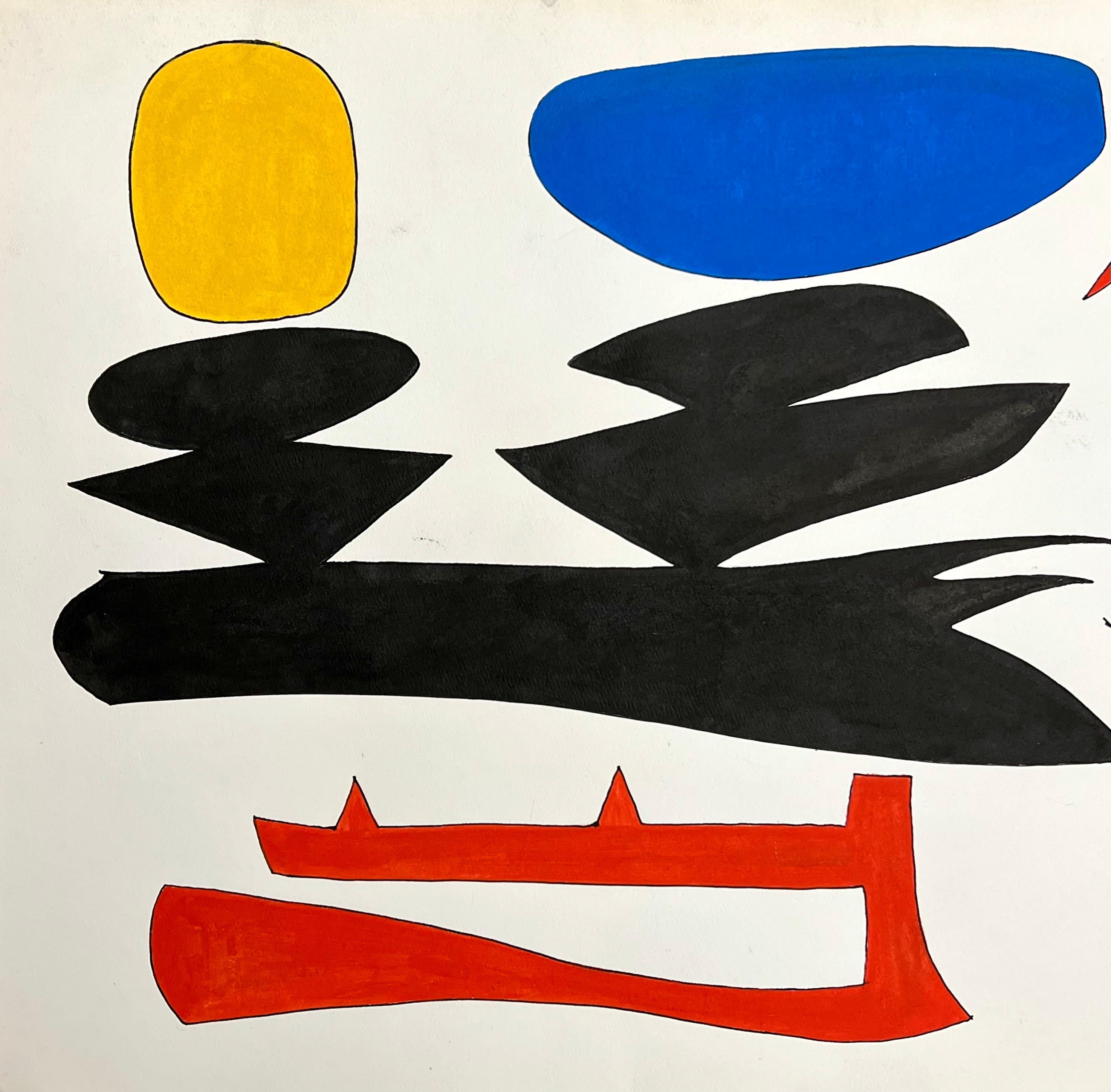 Pair of Midcentury Geometric Gouaches, circa 1980s In Good Condition For Sale In New York, NY