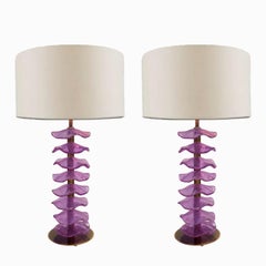 Pair of Alexandrite Iridescent Petal Table Lamps