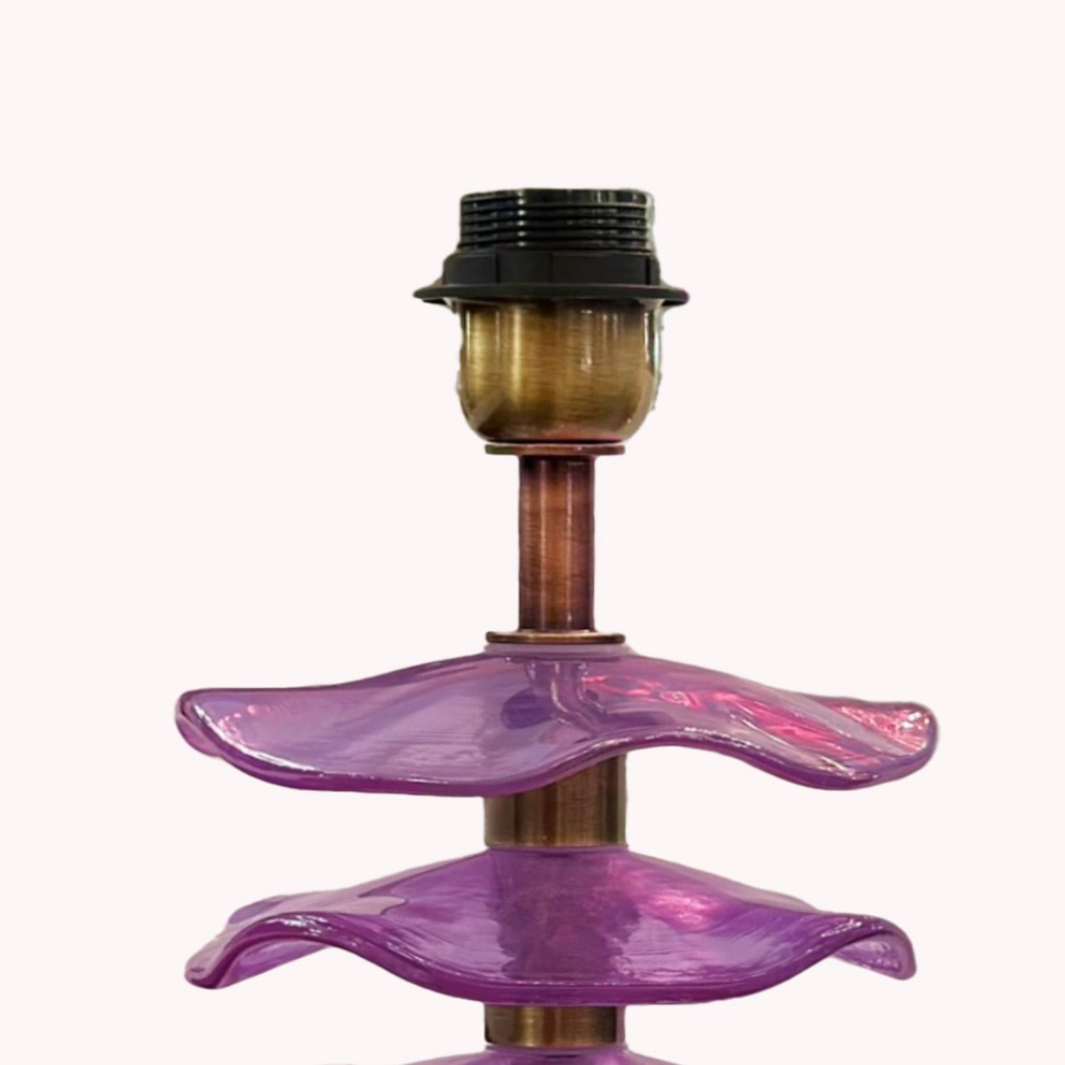 Italian Pair of Alexandrite Iridescent Petal Table Lamps For Sale