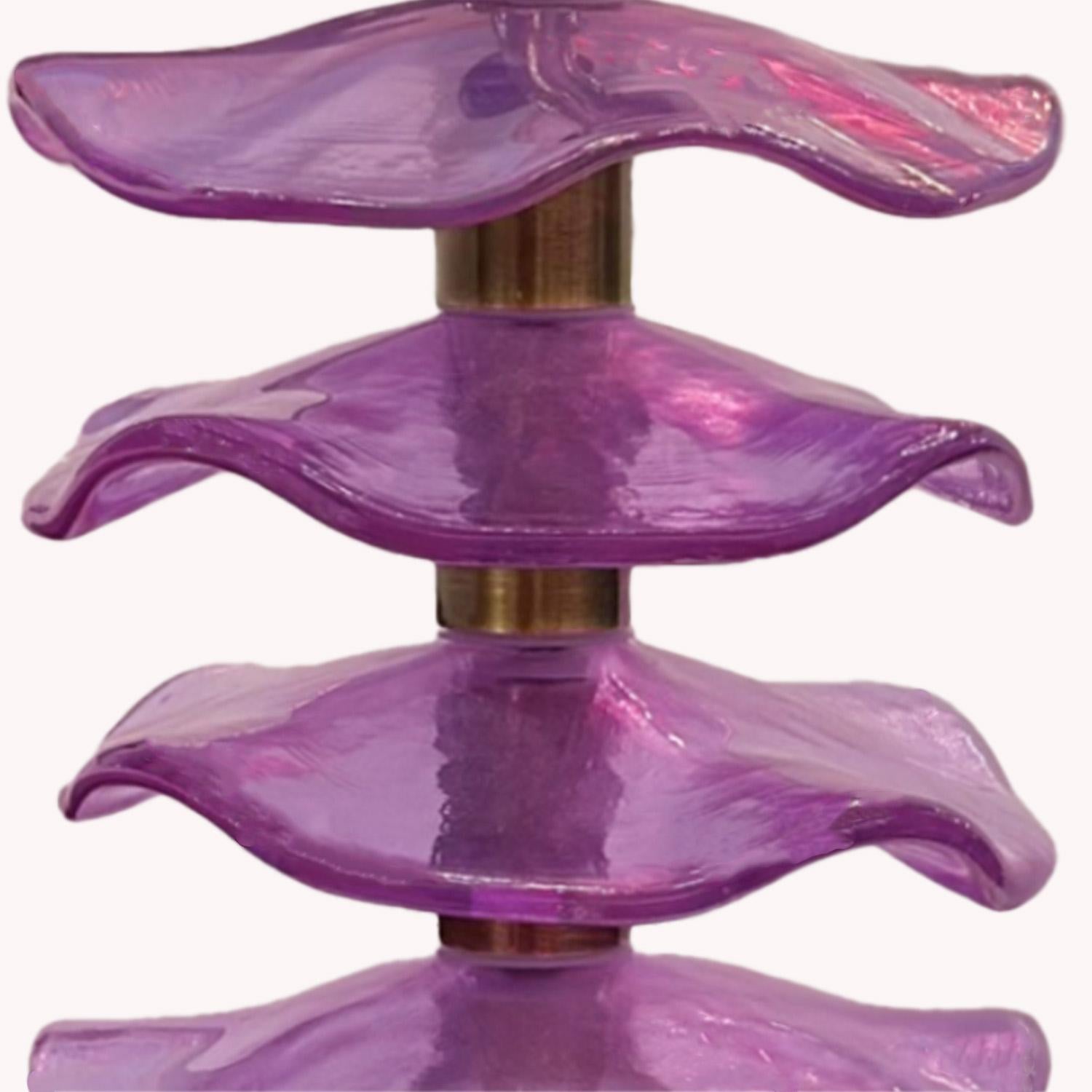 Hand-Crafted Pair of Alexandrite Iridescent Petal Table Lamps For Sale