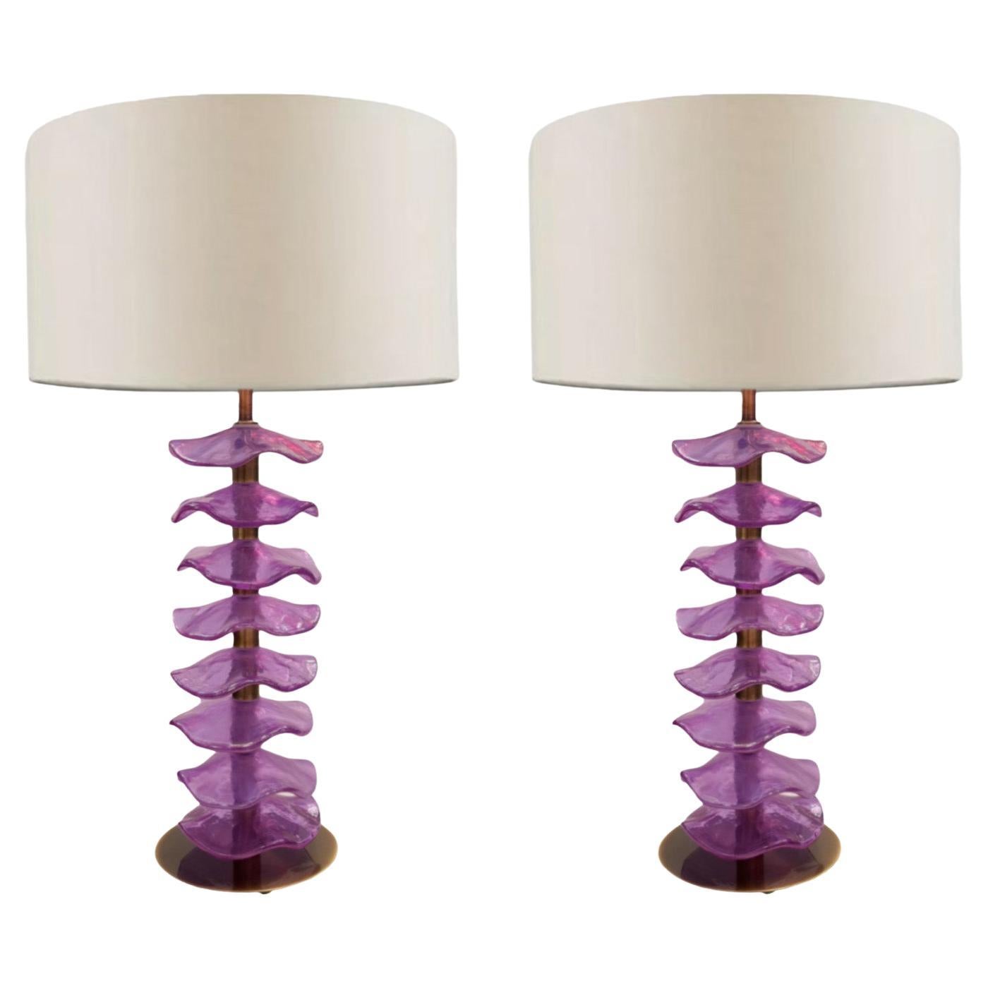 Pair of Alexandrite Iridescent Petal Table Lamps