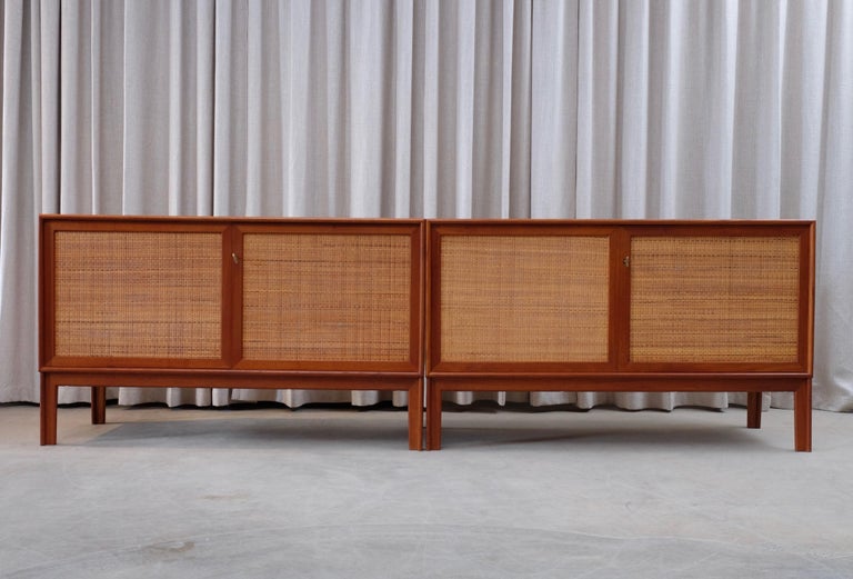 Teak and rattan. Model Norrland produced by Bjästa Möbelfabrik, Sweden, 1960s.
Excellent vintage condition with minor signs of usage.
Set of 3 available. 
Please note: listed price is for (1) one sideboard. 
 