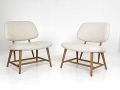 Pair of Alf Svensson Swedish Modern Lounge Chairs in Ivory Bouclé Upholstery