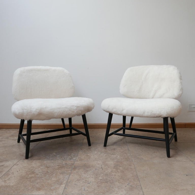 Pair of Alf Svensson 'TeVe' Sheepskin Shearling Lounge Chairs In Good Condition For Sale In London, GB