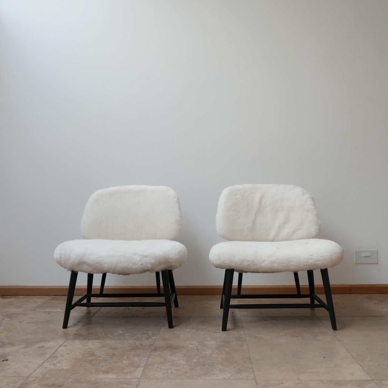 Pair of Alf Svensson 'TeVe' Sheepskin Shearling Lounge Chairs For Sale 1