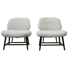 Retro Pair of Alf Svensson 'TeVe' Sheepskin Shearling Lounge Chairs